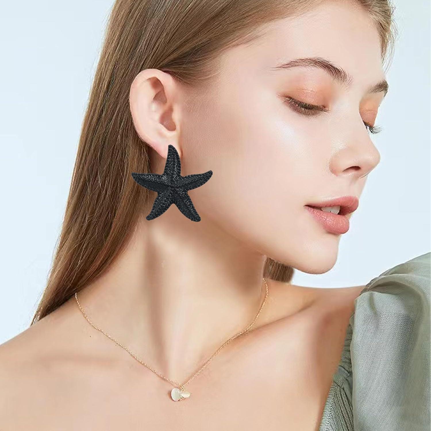 Punk Boho Starfish Earrings Starfish Statement Star Stud Earrings for Women Beach Ocean Summer Jewelry