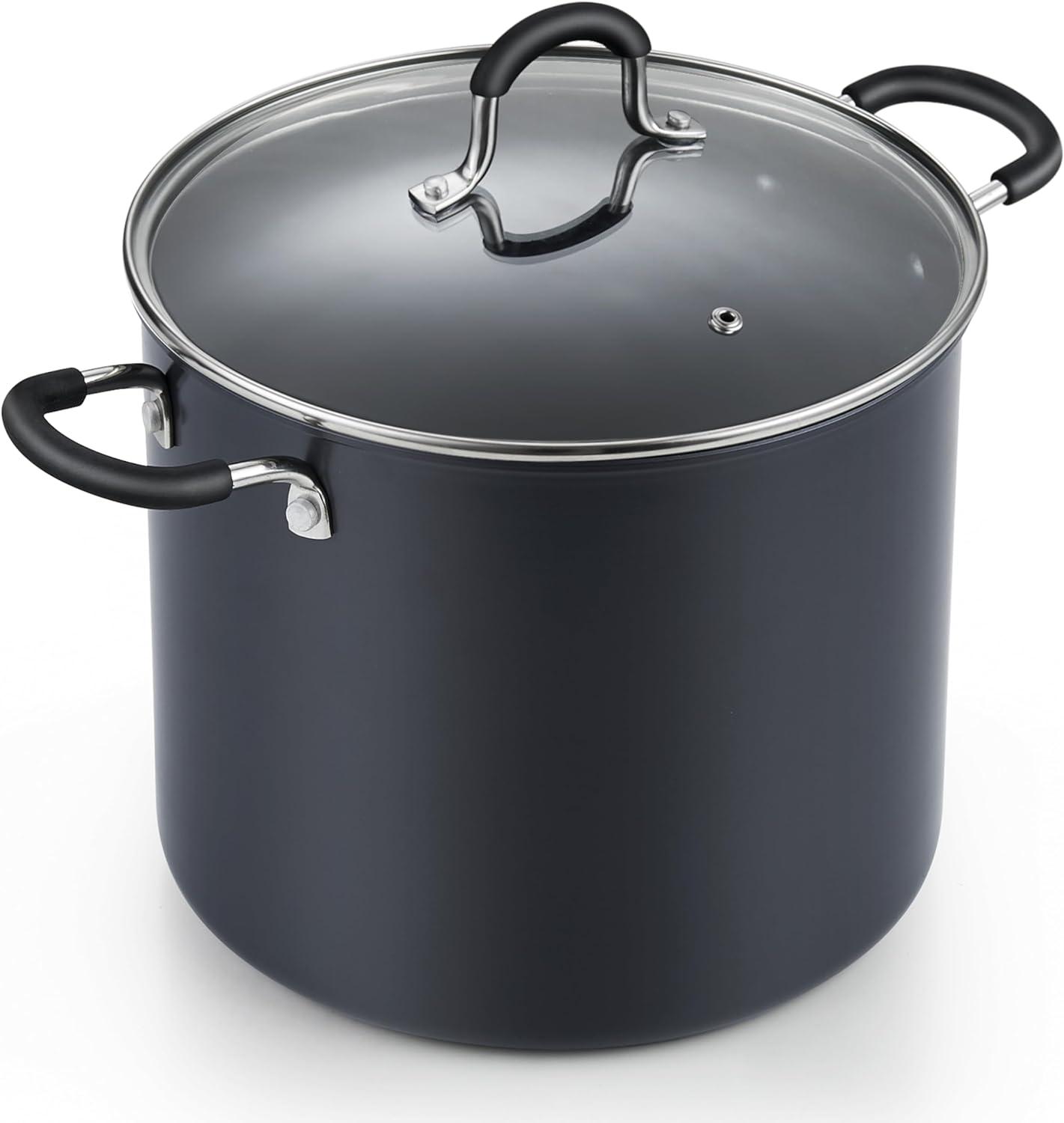 Cook N Home Nonstick Stockpot Soup pot Professional Hard Anodized 10-QT with Lid ，Dishwasher Safe with Stay-Cool Handles, Black