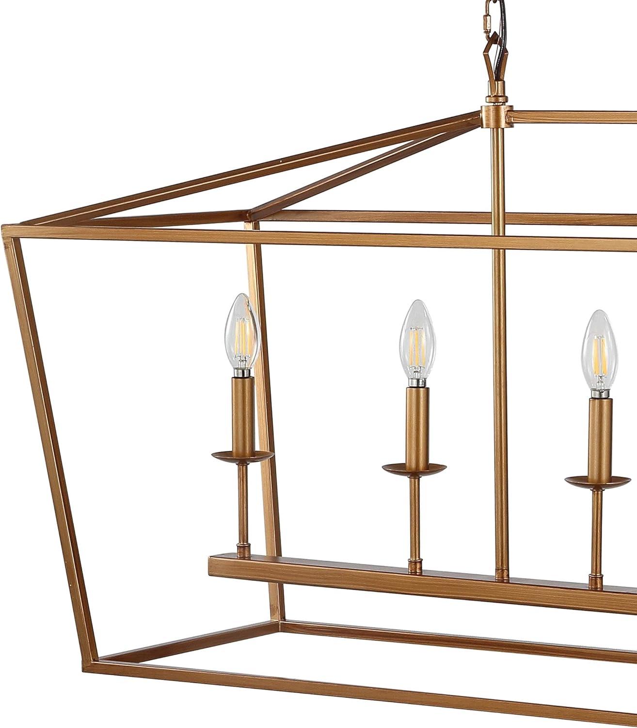 Pagoda 49" Linear 6-Bulb Lantern Metal LED Pendant, Antique Gold