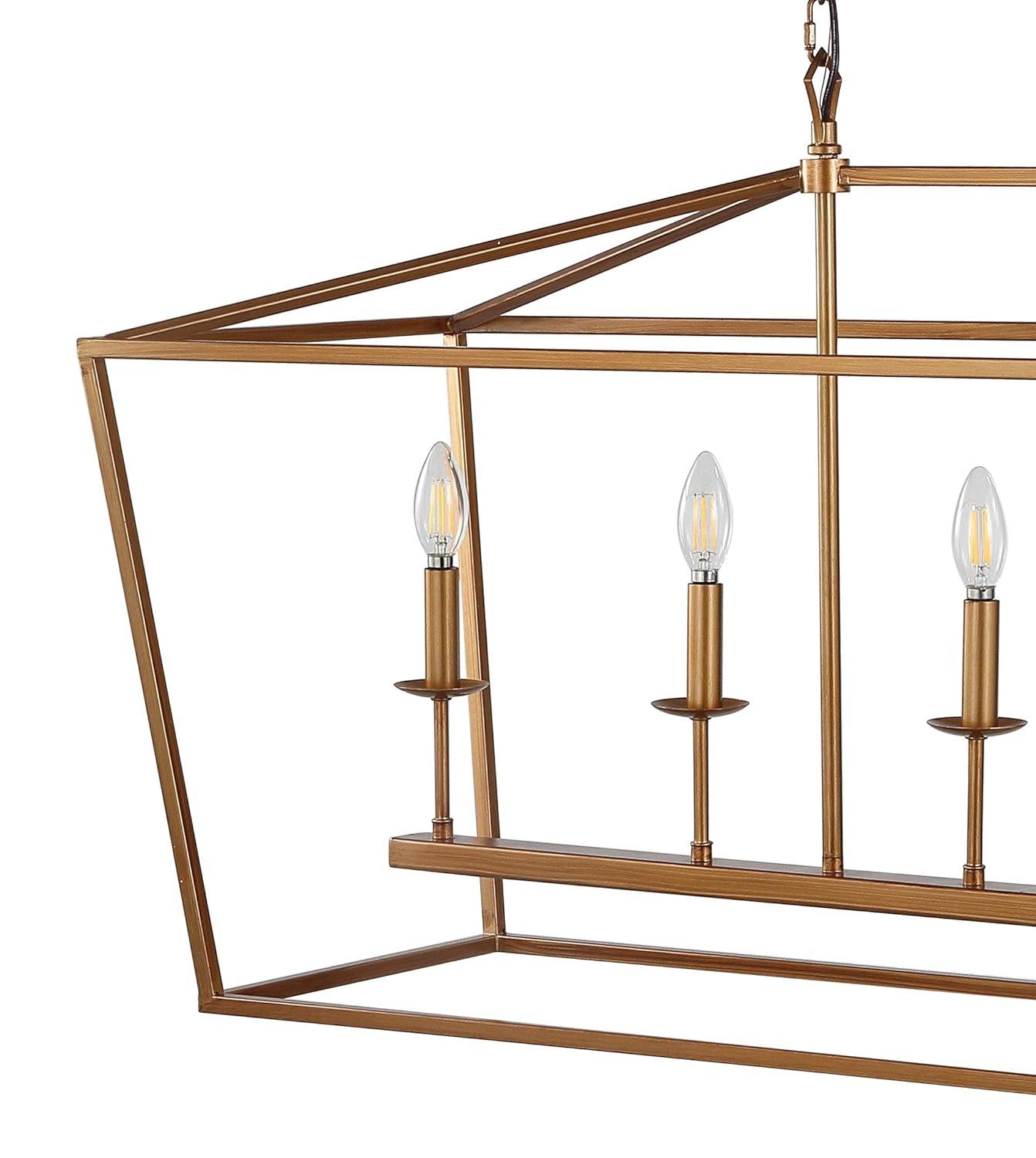 Pagoda 49" Linear 6-Bulb Lantern Metal LED Pendant, Antique Gold