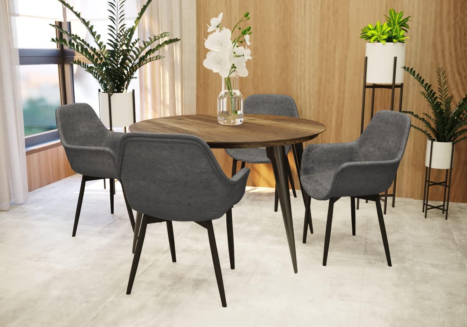 LeisureMod Markley Leather Dining Chair with Black Metal Legs Upholstered Seat Modern Design Perfect for Kitchen Dining Room Office or Lounge Seating