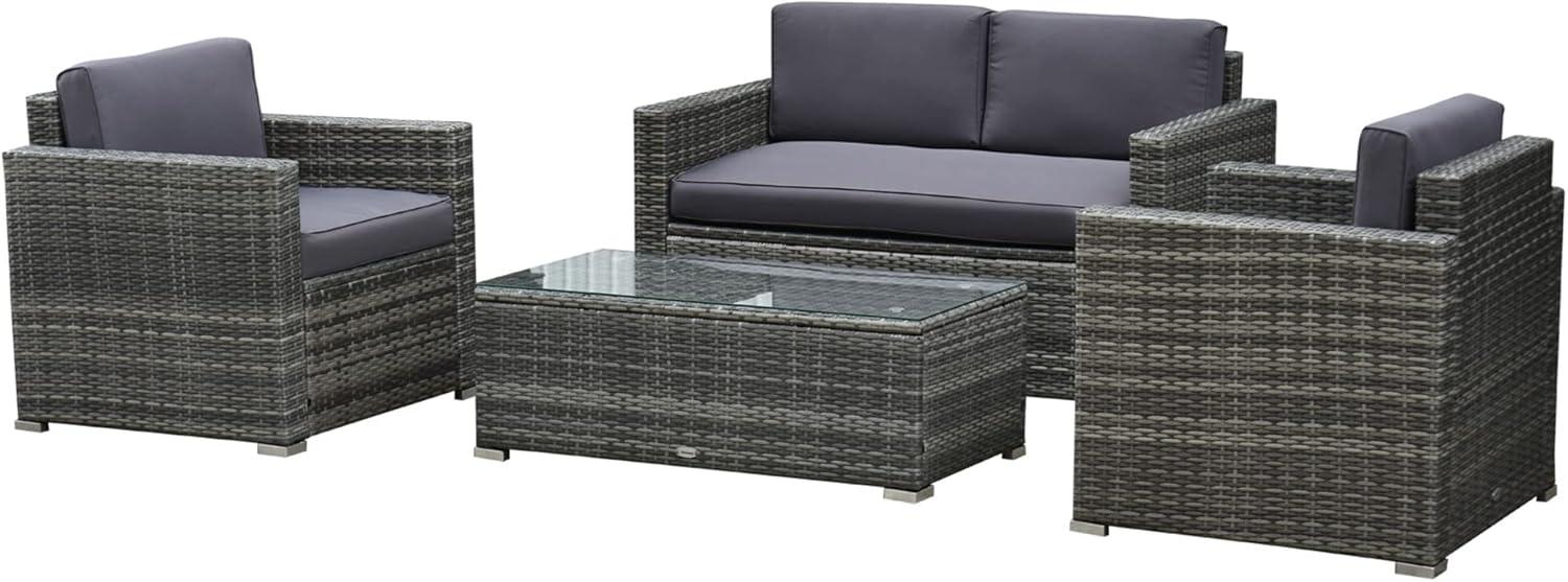 Gray 4-Piece Rattan Wicker Outdoor Furniture Set with Cushions