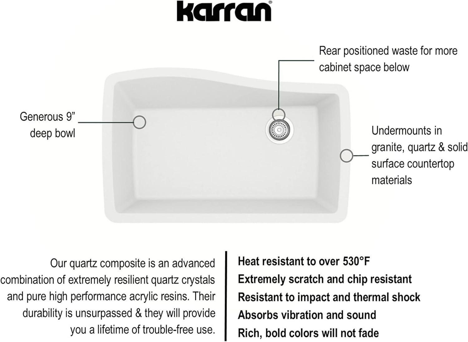 Karran Undermount Quartz Composite 33-1/2'' X 21'' Single Bowl Kitchen Sink