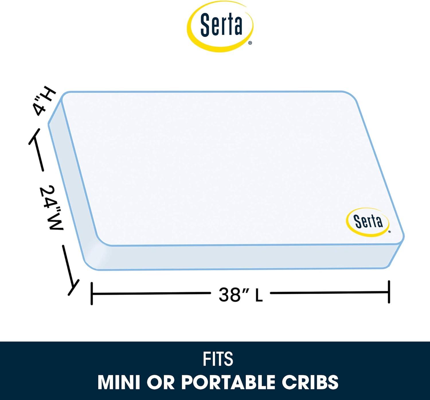 Delta Children Serta SleepTrue Mini Crib Mattress, Premium Sustainably Sourced Fiber Core, Hypoallergenic & Waterproof Cover, Greenguard Gold Certified - Made in USA, White