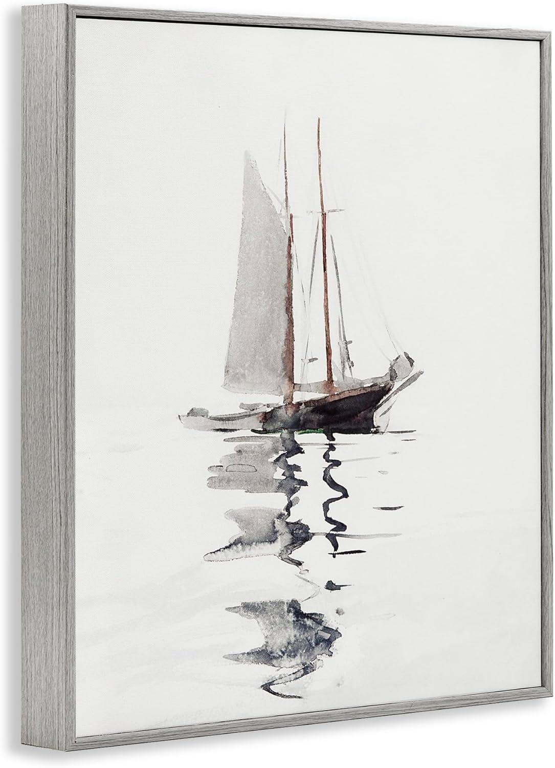 Stupell Industries " Tranquil Sailboat Vessel Floating Lone Ocean Reflection " by Lettered And Lined Painting Print