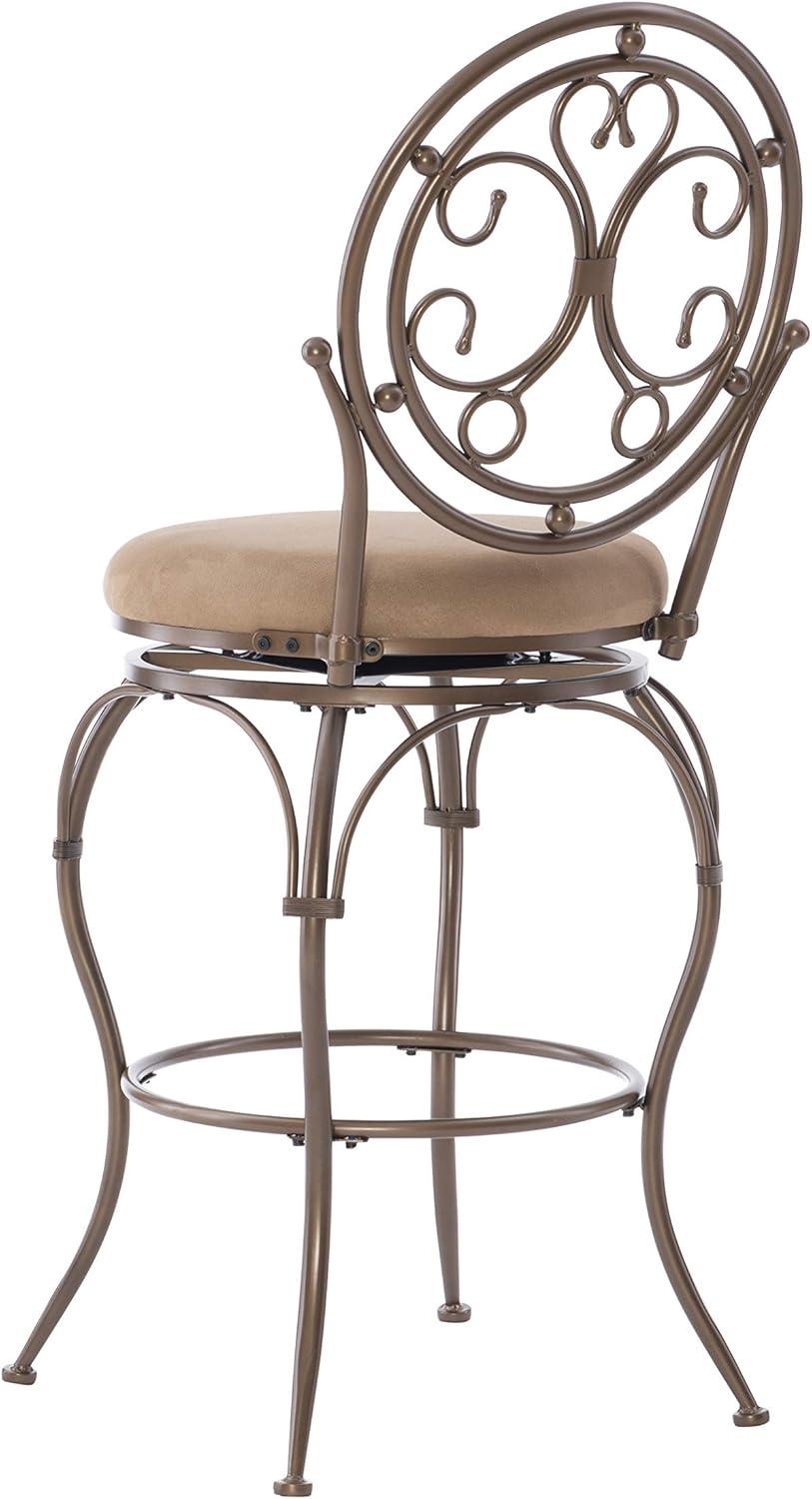 Linon Baila Big & Tall Metal Bar Stool Scroll Back Swivel Padded Seat in Bronze