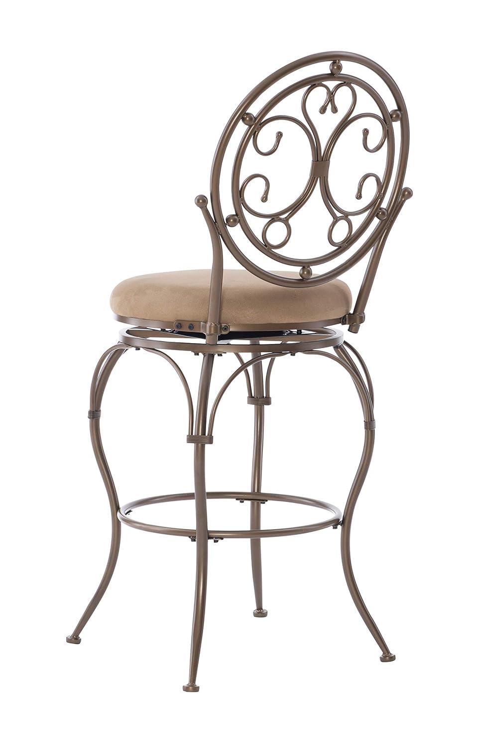 Linon Baila Big & Tall Metal Bar Stool Scroll Back Swivel Padded Seat in Bronze