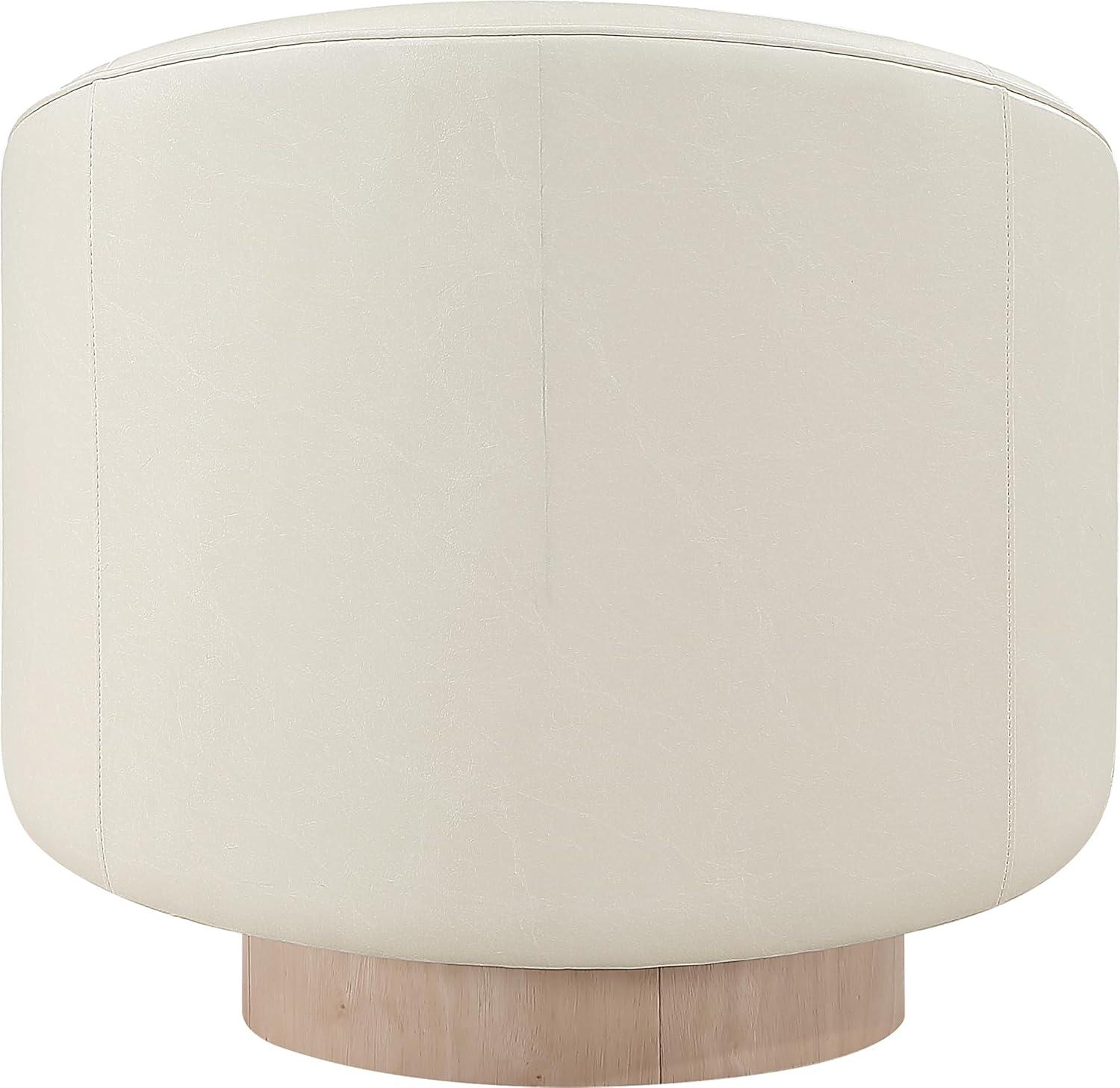 Cream Vegan Leather Swivel Accent Chair with Ash Wood Base