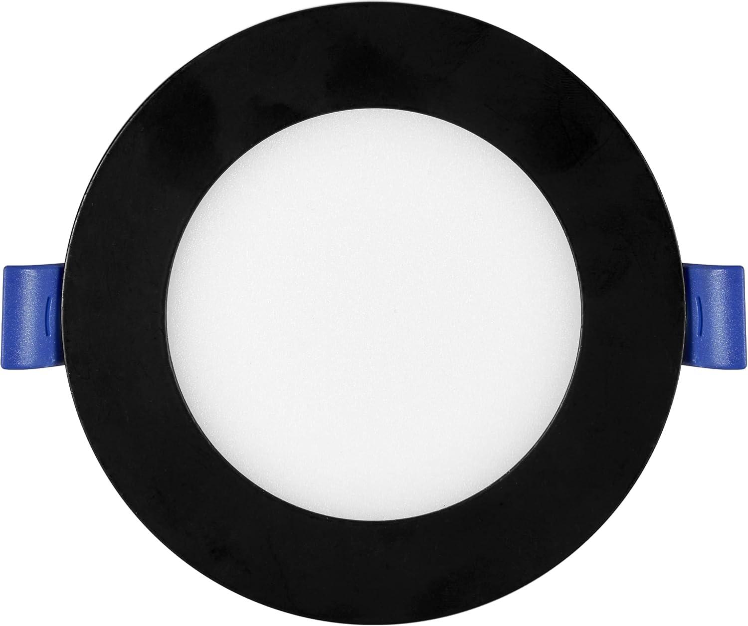 Maxxima 4 in. Ultra Thin Recessed LED Downlight with Junction Box, Black Trim, 5 CCT Color Selectable 2700K-5000K, Dimmable, 700 Lumens