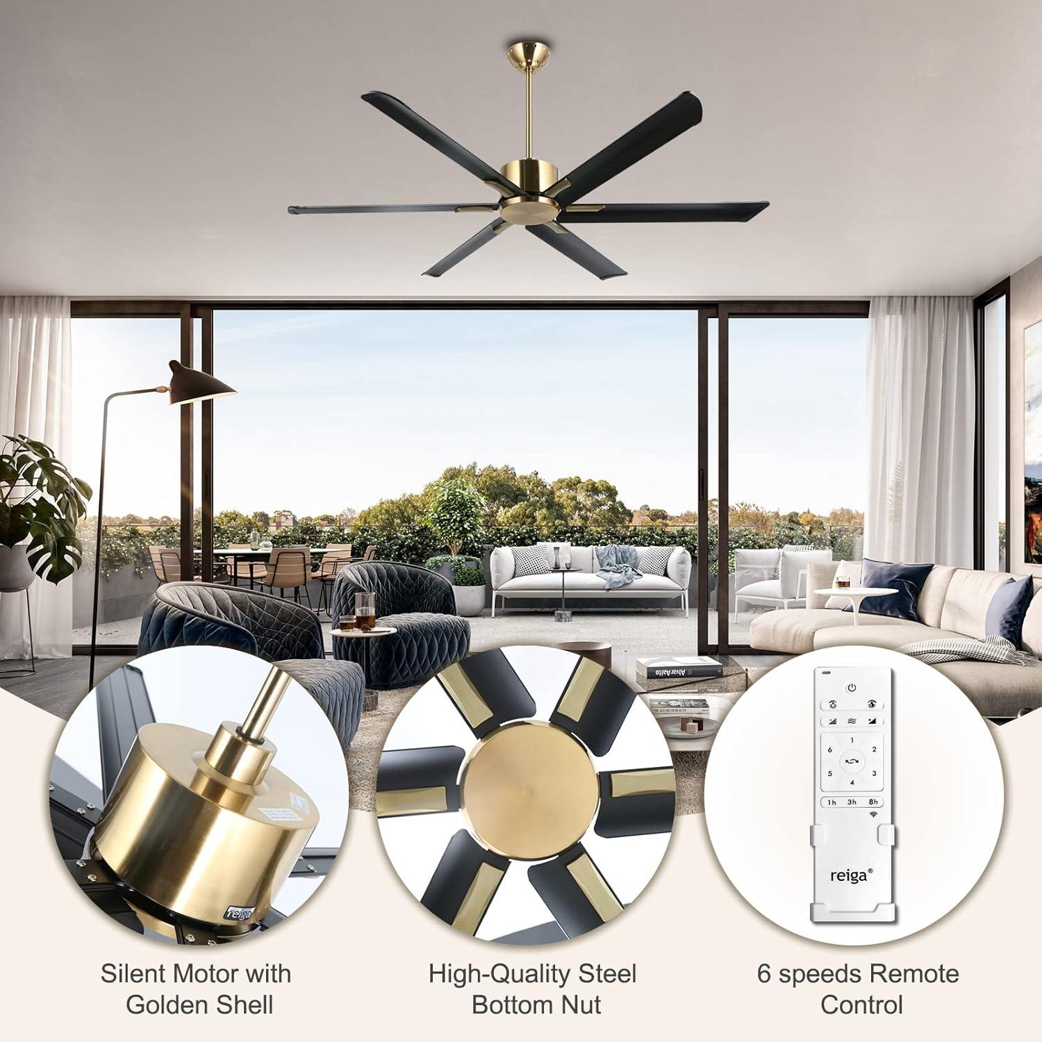 Vincent 72'' Black and Gold Aluminum Ceiling Fan with Remote