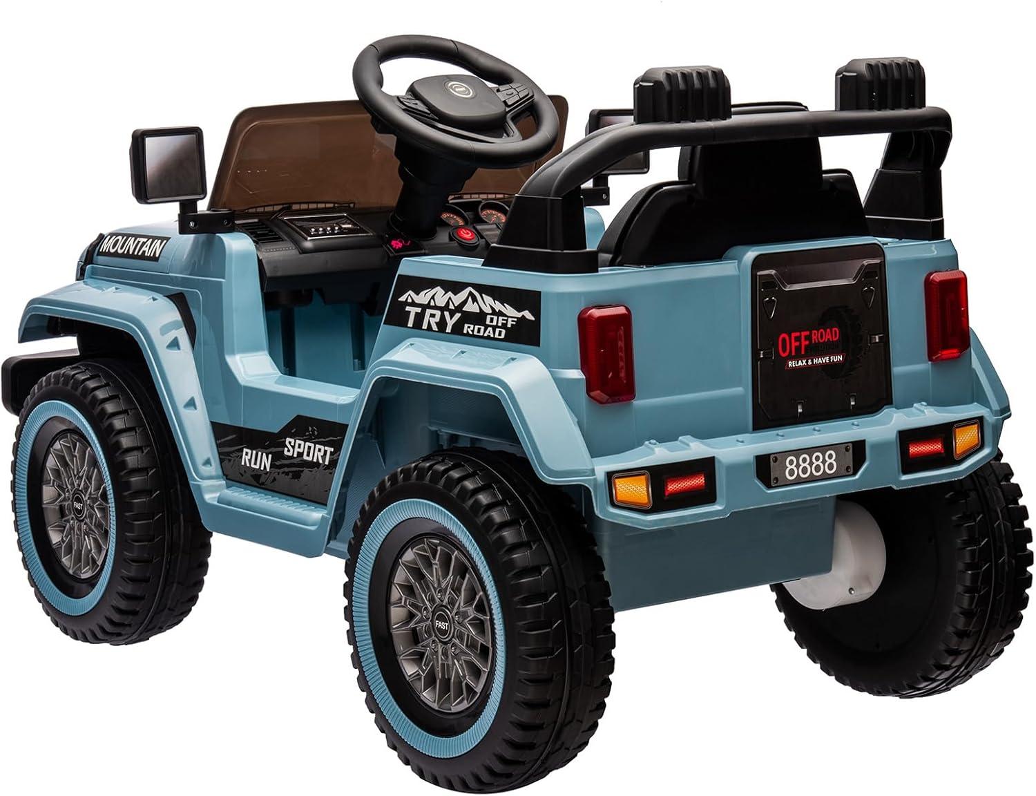 Huloretions Kids 12V Ride On Car, Hetoy Battery Powered Electric Truck Car w/Parent Remote Control, Spring Suspension, 3 Speeds, LED Lights, Music & Horn, Kids Electric Vehicles Toy Gift for Boys Girl