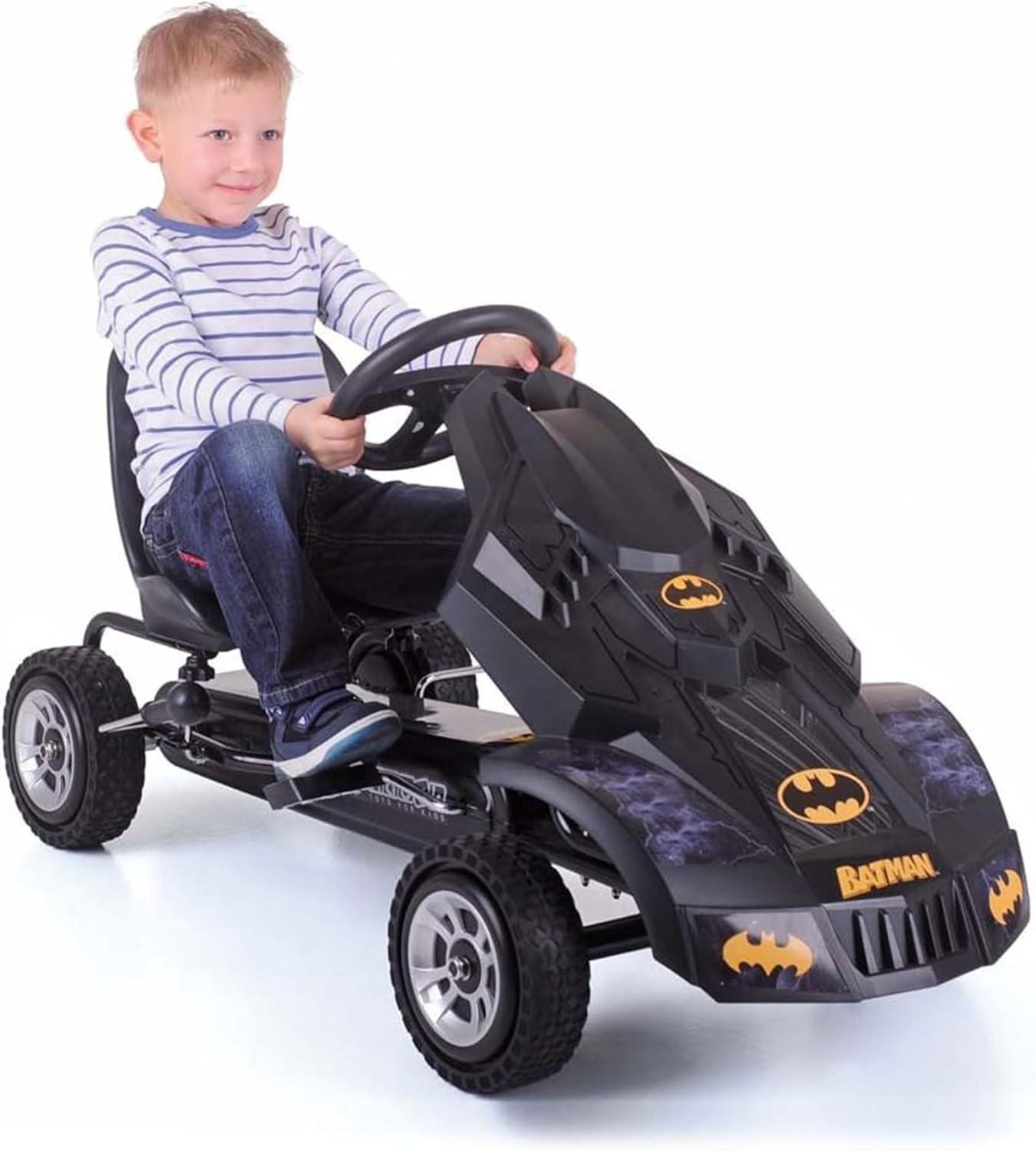 Hauck Batmobile Pedal Go Kart Superhero Ride On Batman Car Vehicle for Kids, Race Styled Pedals, Cart with Rubber Wheels, Black