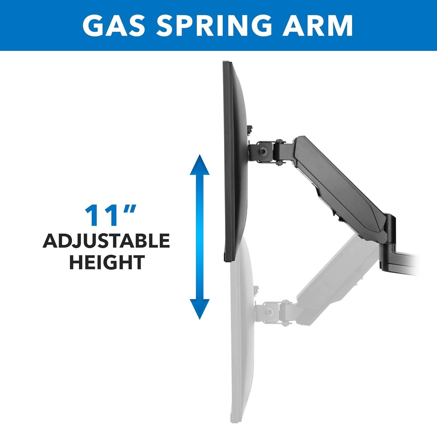 Mount-It! Single Monitor Wall Mount Arm | Height Adjustable Computer Bracket with Full Motion Gas Spring Arms | VESA 75 and 100 | Black