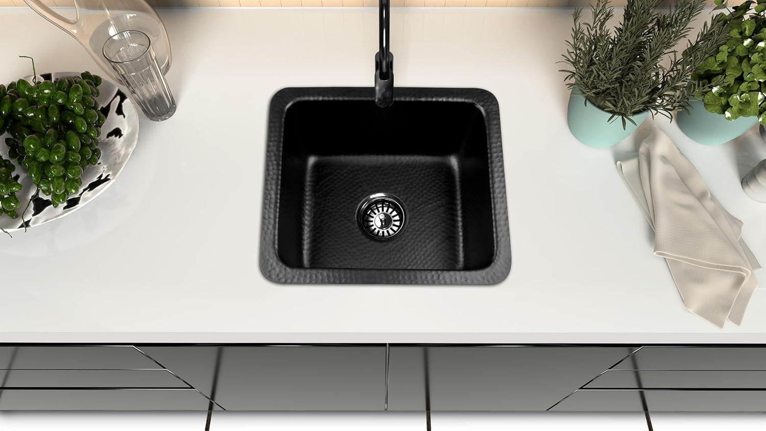 Matte Black Hand Hammered Solid Surface Rectangular Bar Sink