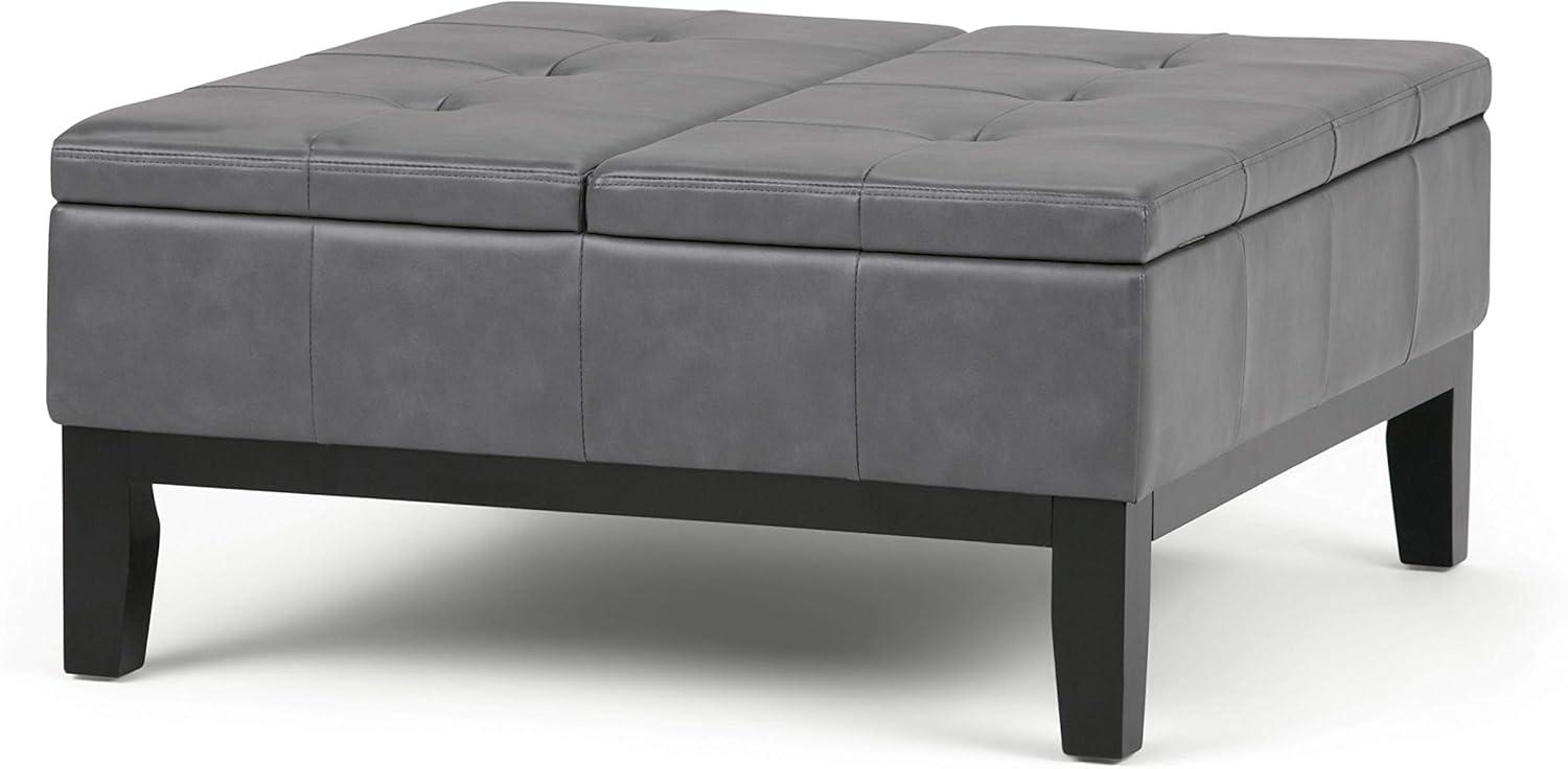 Simpli Home Dover 36"W Upholstered Square Coffee Table Storage Ottoman with Split Tufted Lift Top