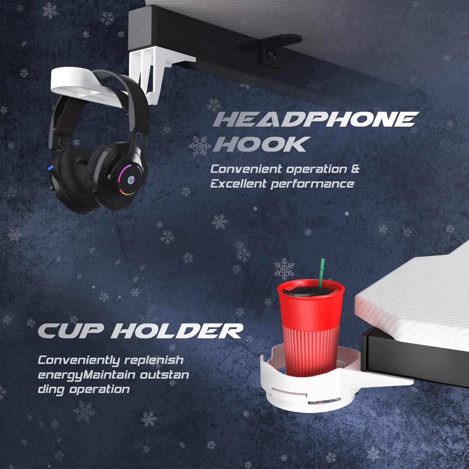 Homall Gaming Computer Desk with Carbon Fiber Surface, Gaming Table Z Shaped Pc Home Office with Cup Holder&Headphone Hook(44 in, White)