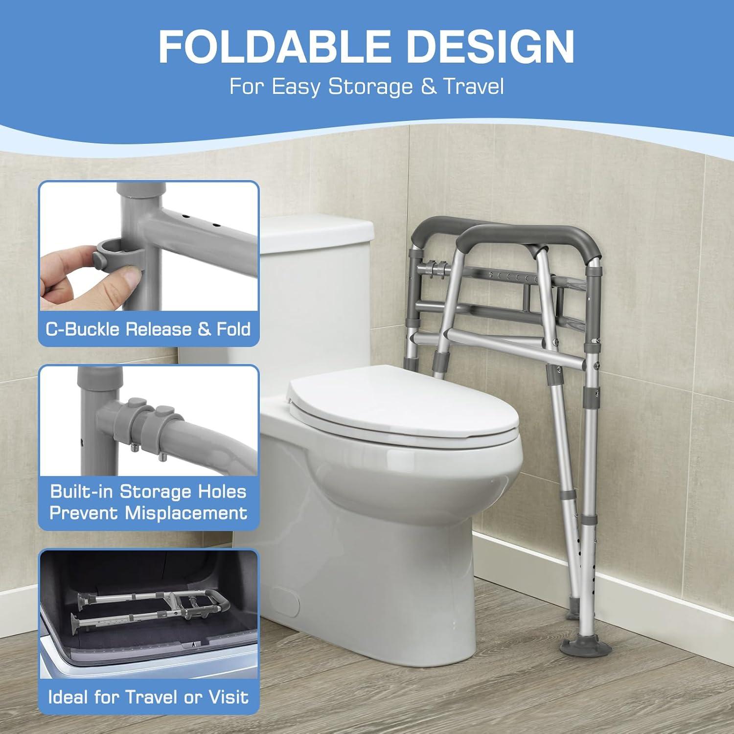 Toilet Safety Rails for Seniors, FSA/HSA Eligible Adjustable Height & Width Toilet Safety Frames with Handles,Toilet Rails with Reinforced Bars & Suction Cups for Disabled Elderly Bariatrics