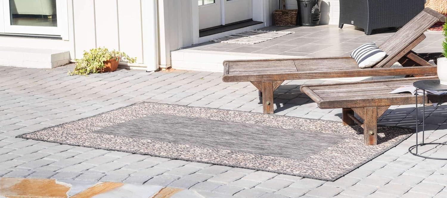 Unique Loom 4' 1 x 6' 1 Rectangle Indoor/Outdoor Border Charcoal Gray Area Rug