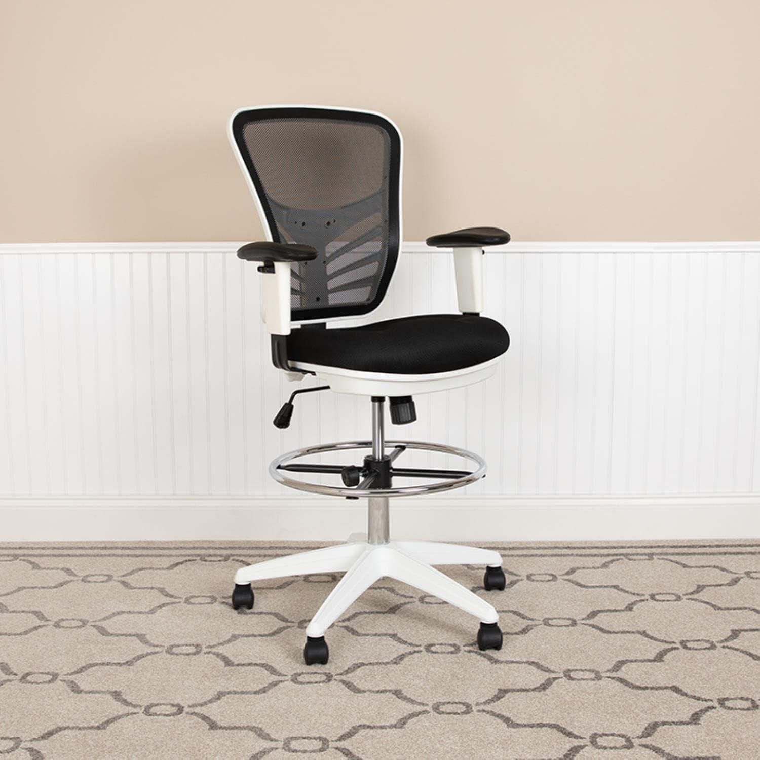 Flash Furniture Mid-Back Mesh Ergonomic Drafting Chair with Adjustable Chrome Foot Ring, Adjustable Arms