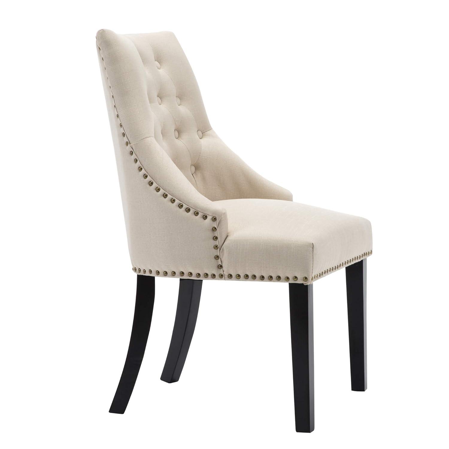 Xayoca Dining Chairs Set of 2,Upholstered Velvet Dining Room Chairs with Button-Tufted Decoration,Modern Kitchen Chairs with Nailhead Solid Wood Legs for Kitchen/Bedroom/Dining Room（Beige）