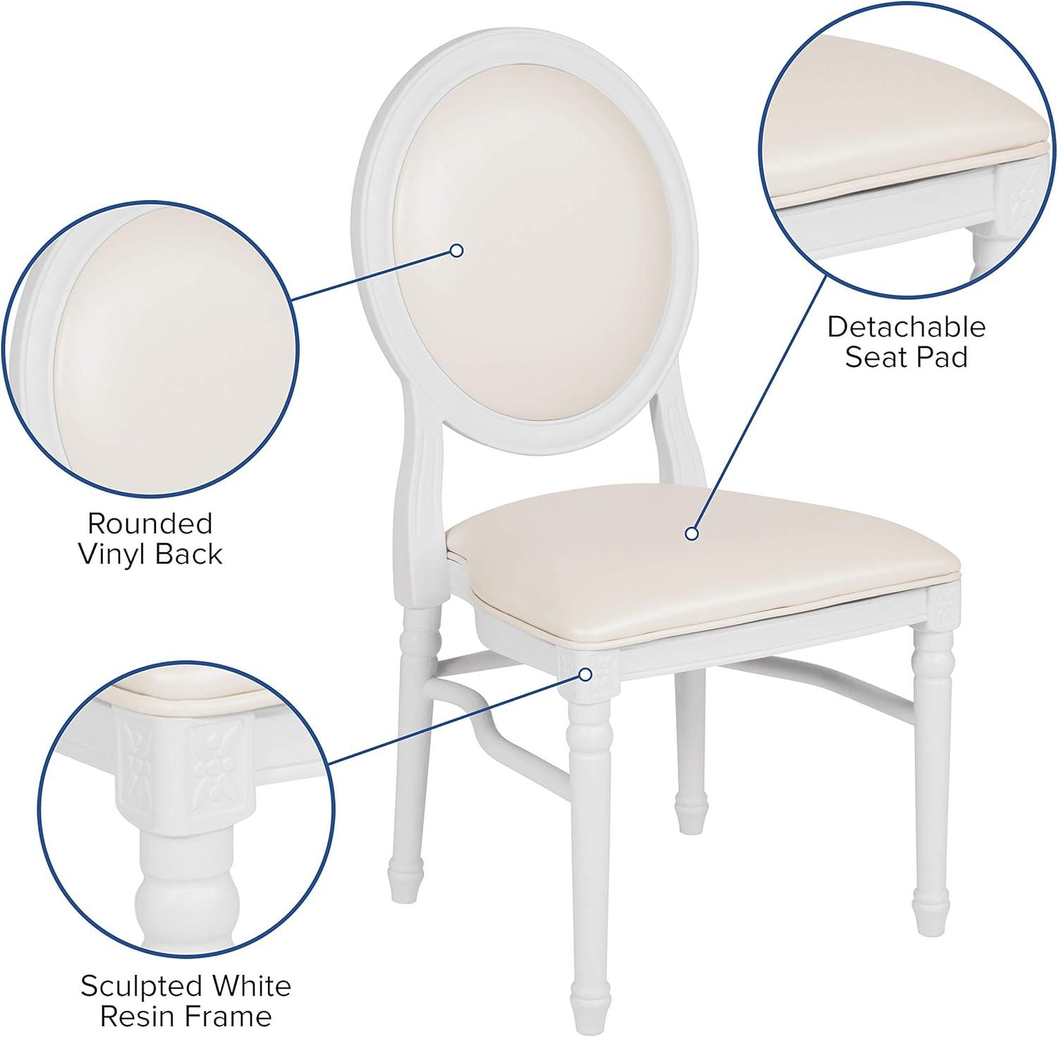 Elegant White Vinyl Upholstered King Louis Side Chair