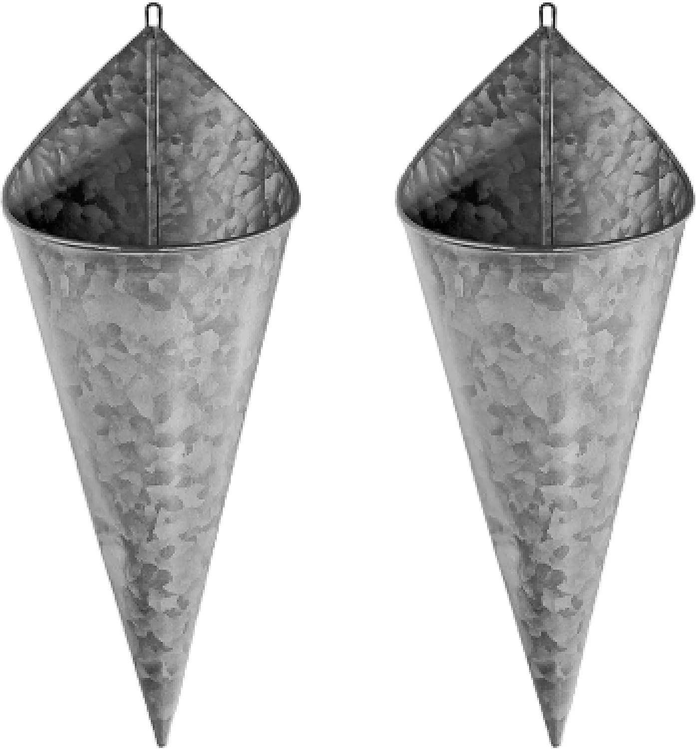 Rustic Farmhouse Galvanized Cone Wall Planters, Set of 2, Silver