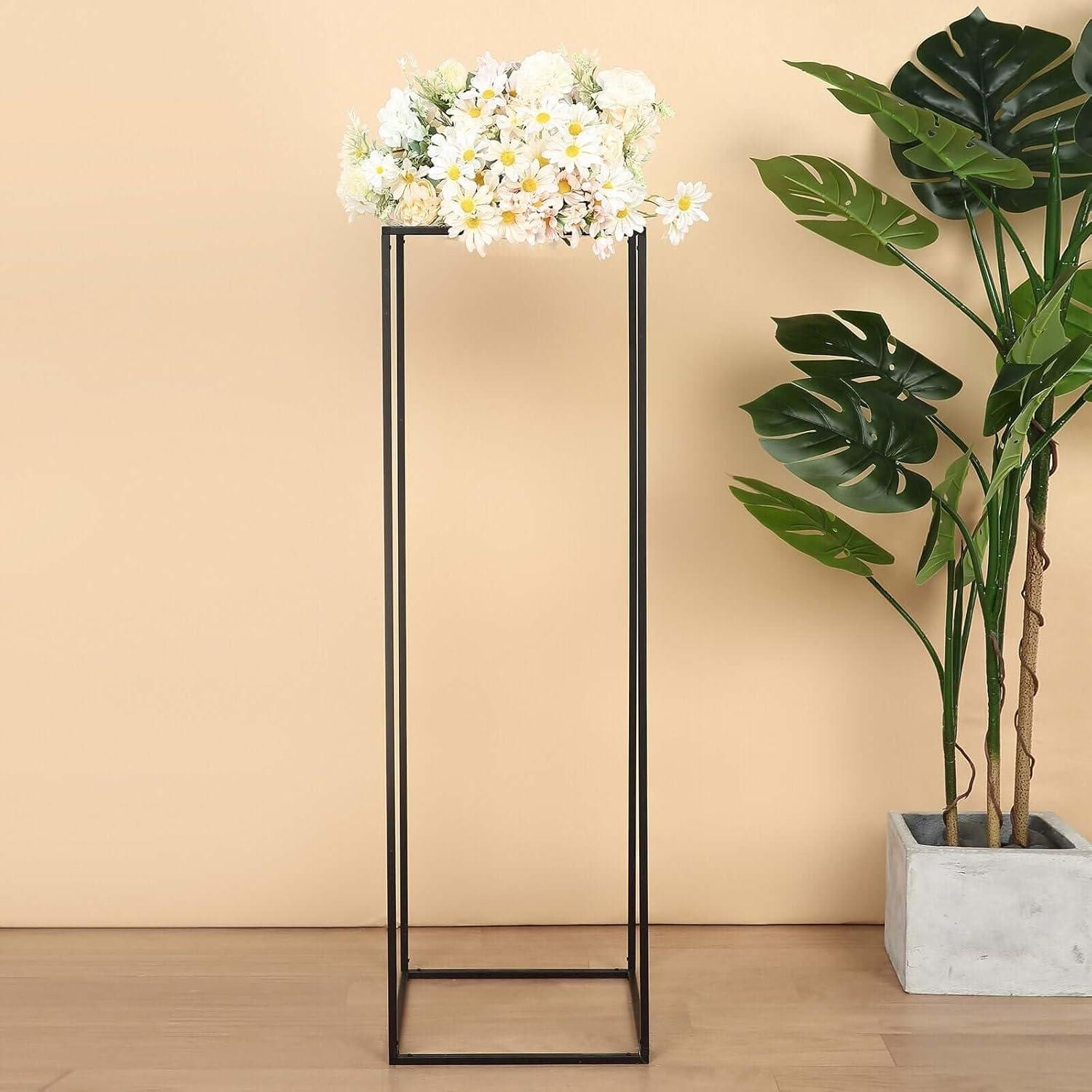 Efavormart Paquete de 2 - Soporte de Flores de Boda de Metal Negro Mate Rectangular de 40", Jarrones Geométricos para Centro de Mesa de Cena de Fiesta de Boda, Decoración de Hotel de Restaurante