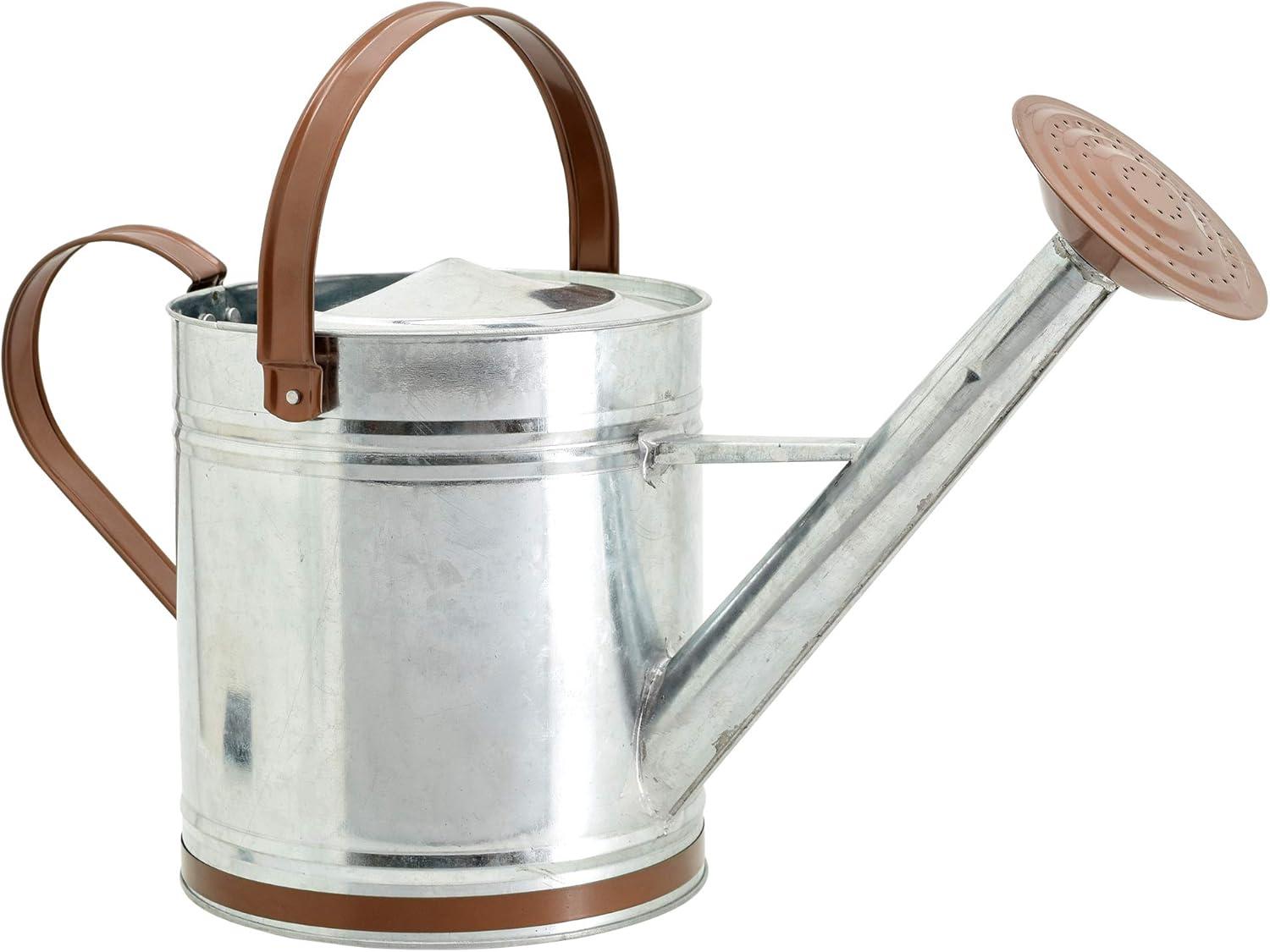 Classic 1.3 Gallon Galvanized Metal Watering Can with Brown Handles