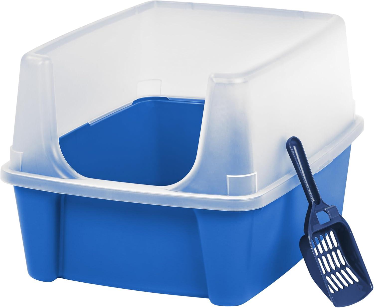 IRIS USA IRIS USA Open Top Cat Litter Tray with Scoop and Scatter Shield, Cat Litter Pan, Blue
