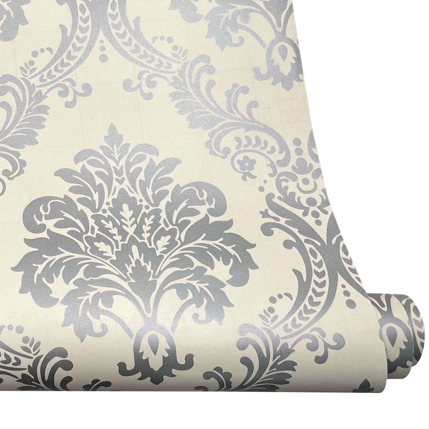 Yifely Vintage Gray Damask Removable PVC Shelf Drawer Liner Home Decor 17x118 Inch