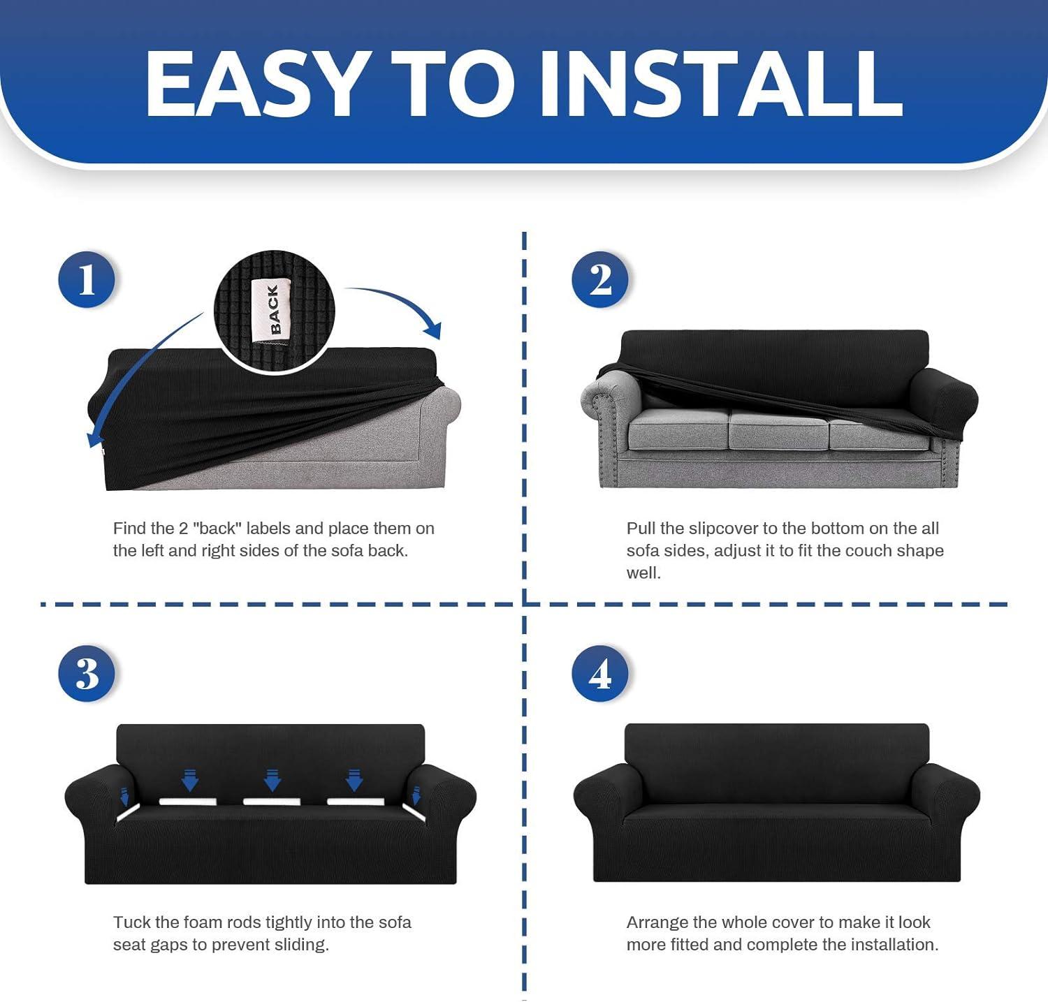 Large Black Stretch Polyester Spandex Sofa Cover with Elastic Bottom