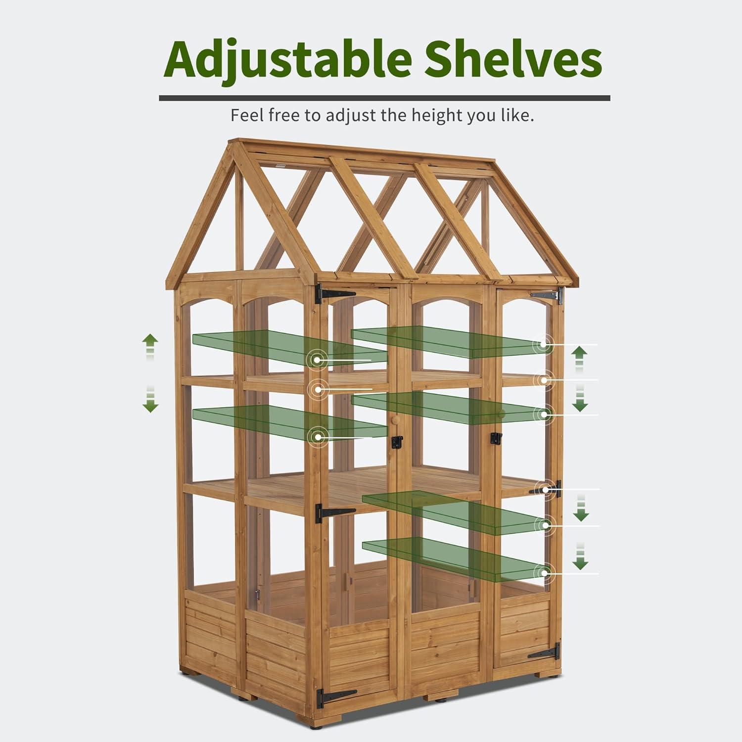 4' W x 3.23' D Wooden Greenhouse，Outdoor Greenhouse with Adjustable Roof Vent and 8 Lockable Door