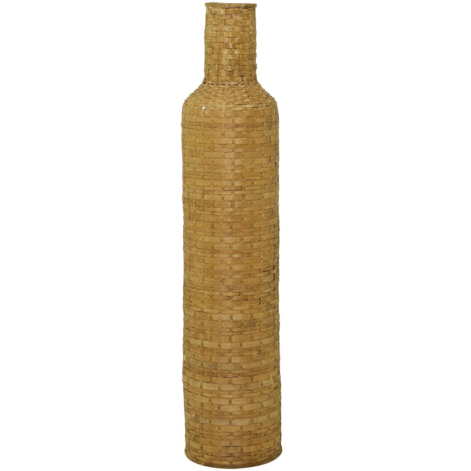 Studio 350 Intricately Woven Tall Bamboo Wood Floor Vase  - White or Brown Brown - 9"W, 39"H