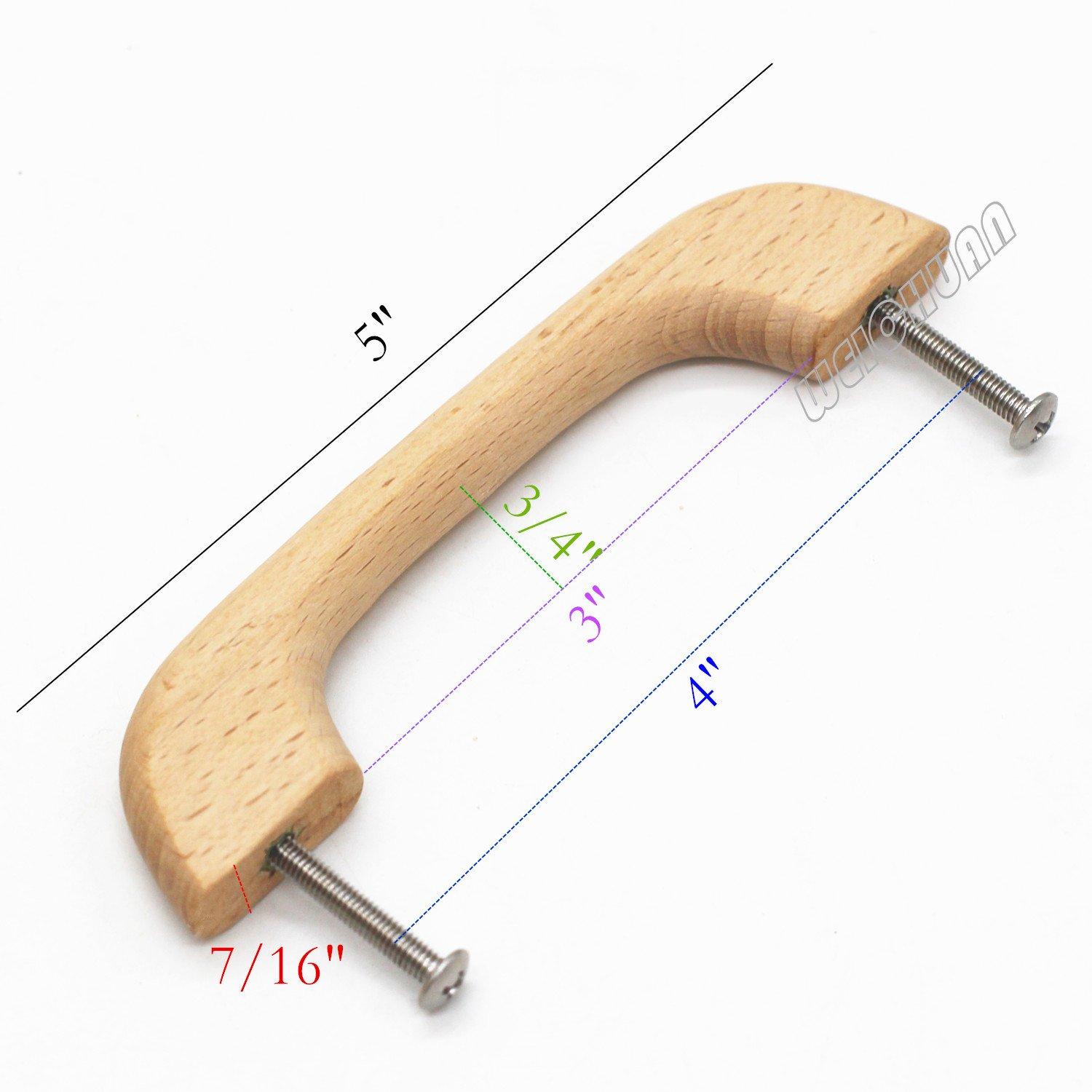 THESG-10PCS Wood Unfinished Drawer Knobs Pulls Handles - Kitchen Cabinets Furniture Dresser Wardrobe Cupboard Drawer Knobs Pulls Handles(Total Length: 5" Hole-to-Hole Distance: 4")