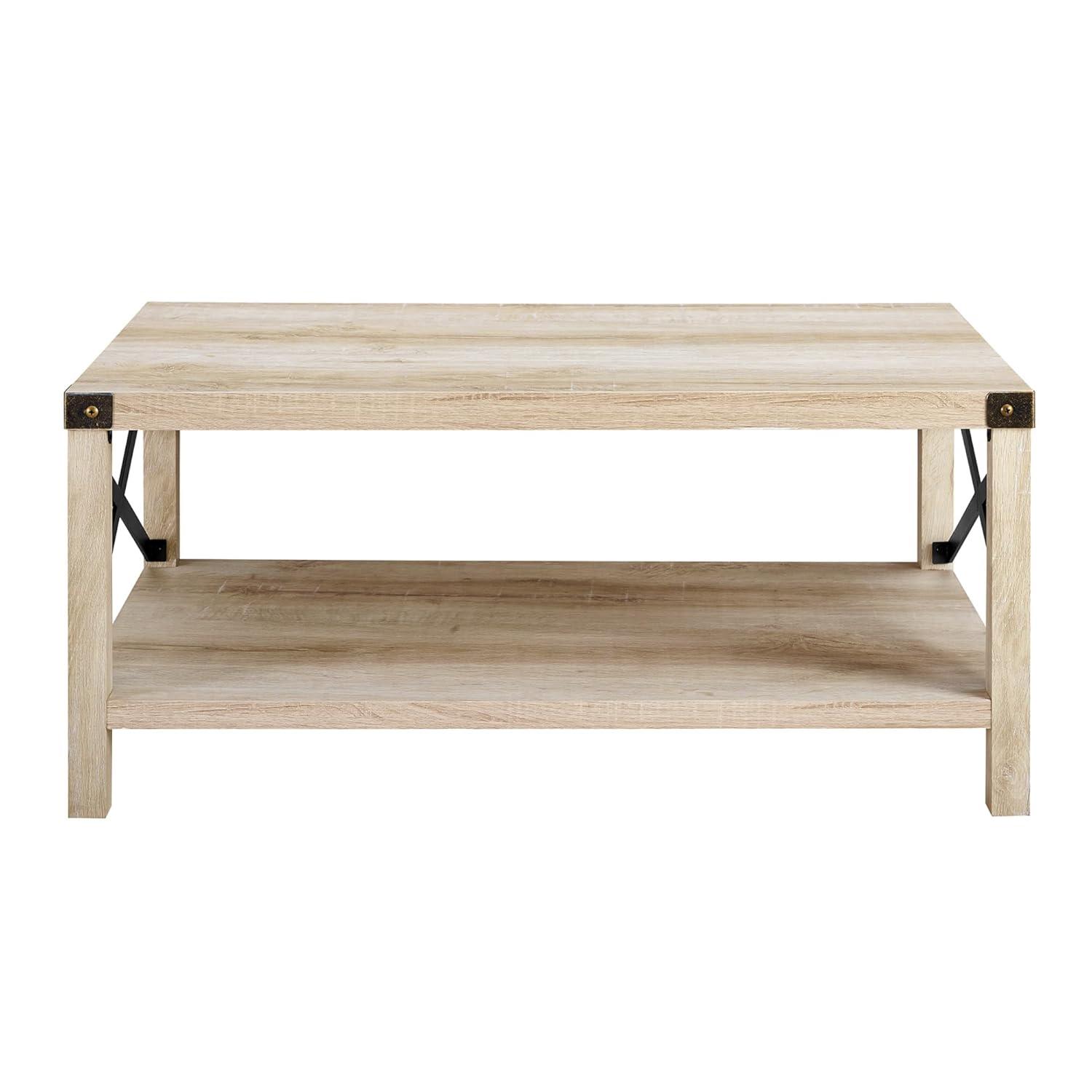 Walker Edison Magnolia Metal X Coffee Table, White Oak