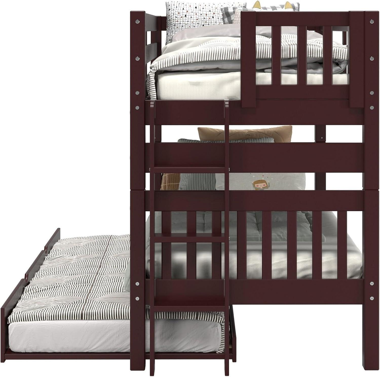 Bedz King Bunk Beds Twin over Twin Mission Style with End Ladder and a Twin Trundle, White