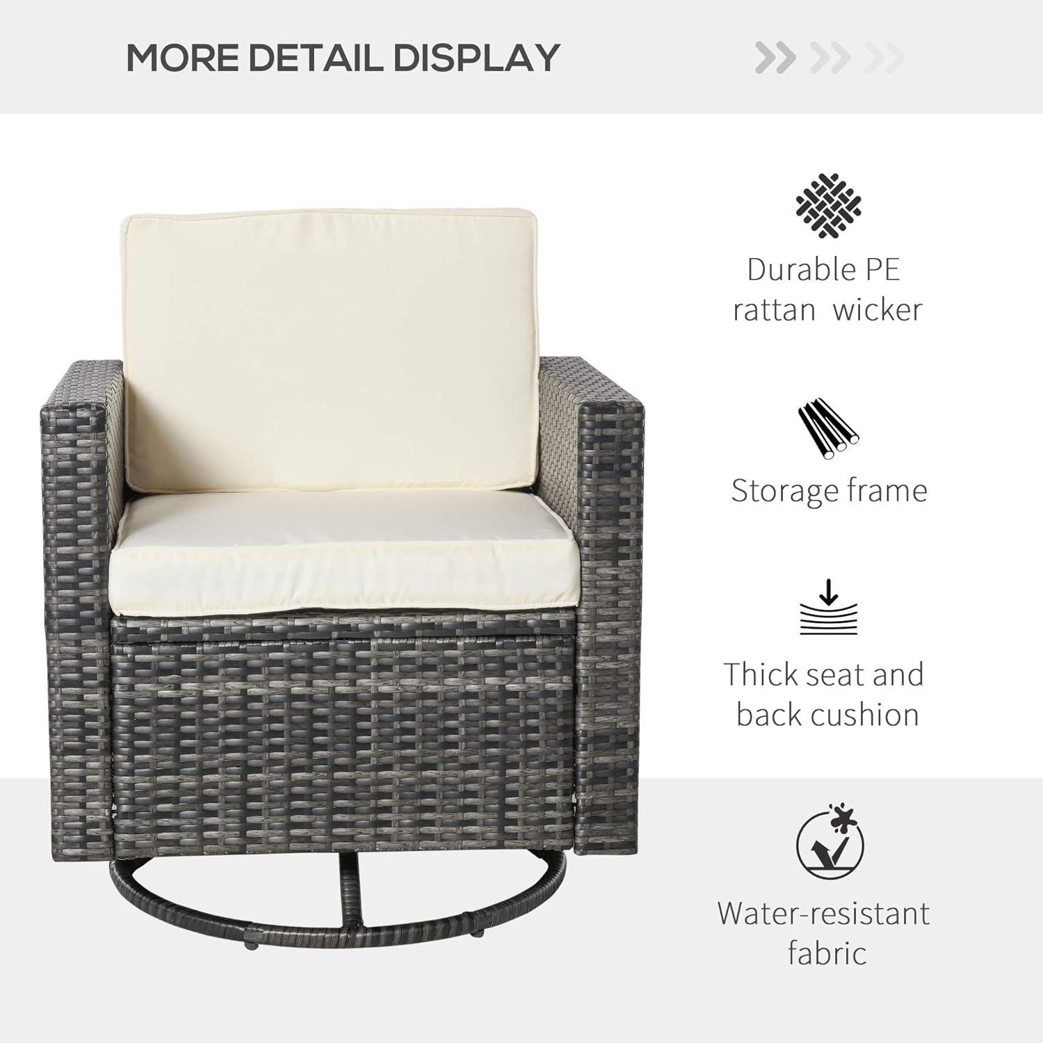 Outsunny Outdoor Swivel Rocker, PE Wicker Dining Chair, 360 Degree Swivel Patio Glider with Cushions, Steel, Cream White