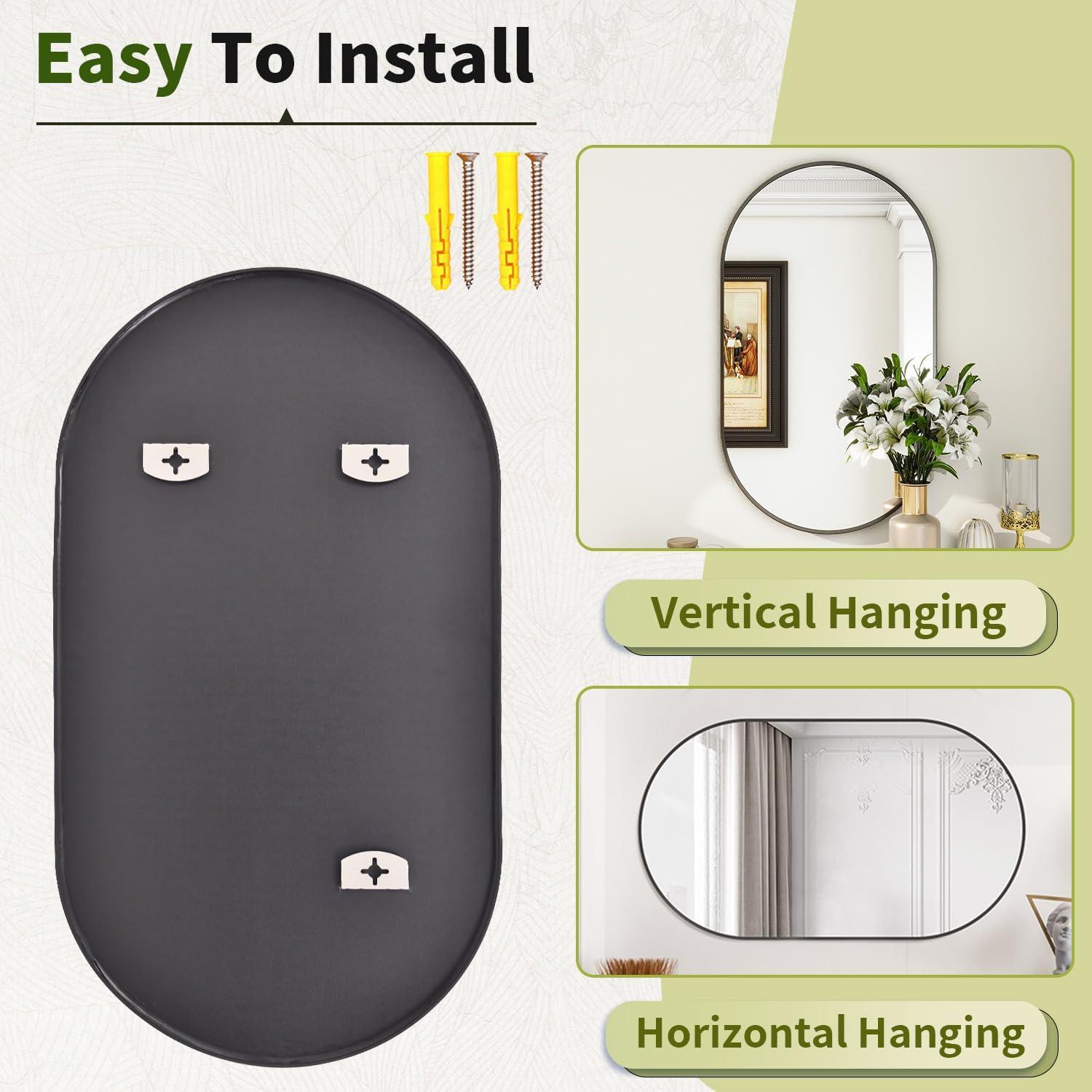 Oval Mirror, 20 X 36 Inch Black Bathroom Mirror, Oval Mirror for Bathroom, Black Vanity Mirror for Wall, Entryway, Living Room, Wall Mount Mirrors Hangs Vertical or Horizontal