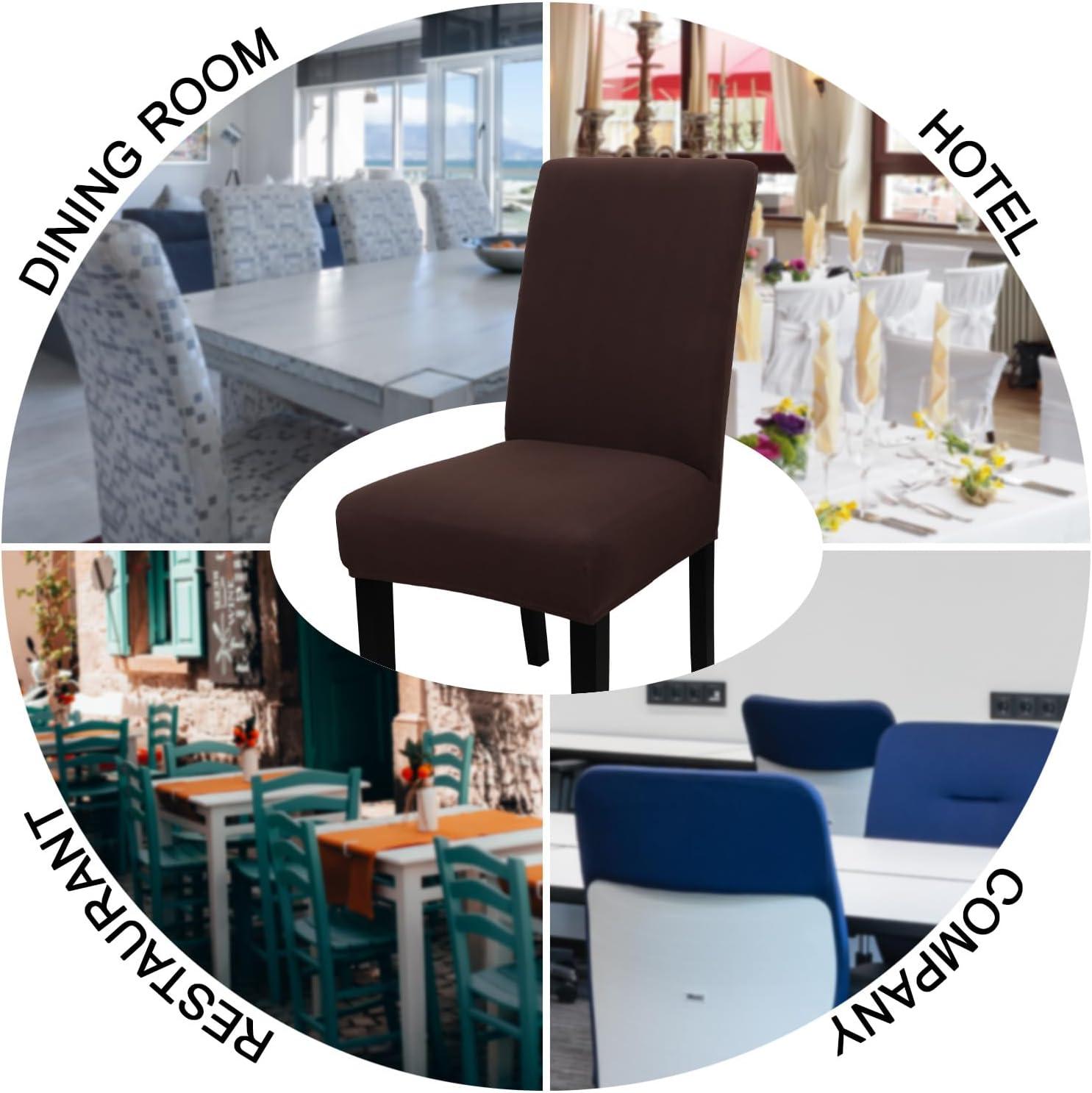 Dining Room Chair Covers Slipcovers Set of 4, Spandex Super Fit Stretch Removable Washable Kitchen Parsons Chair Covers Protector(coffee color1)