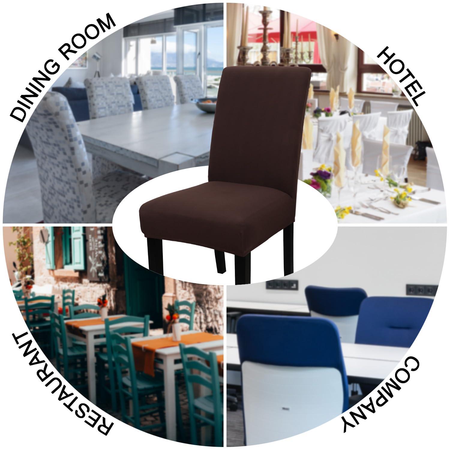 Dining Room Chair Covers Slipcovers Set of 4, Spandex Super Fit Stretch Removable Washable Kitchen Parsons Chair Covers Protector(coffee color1)