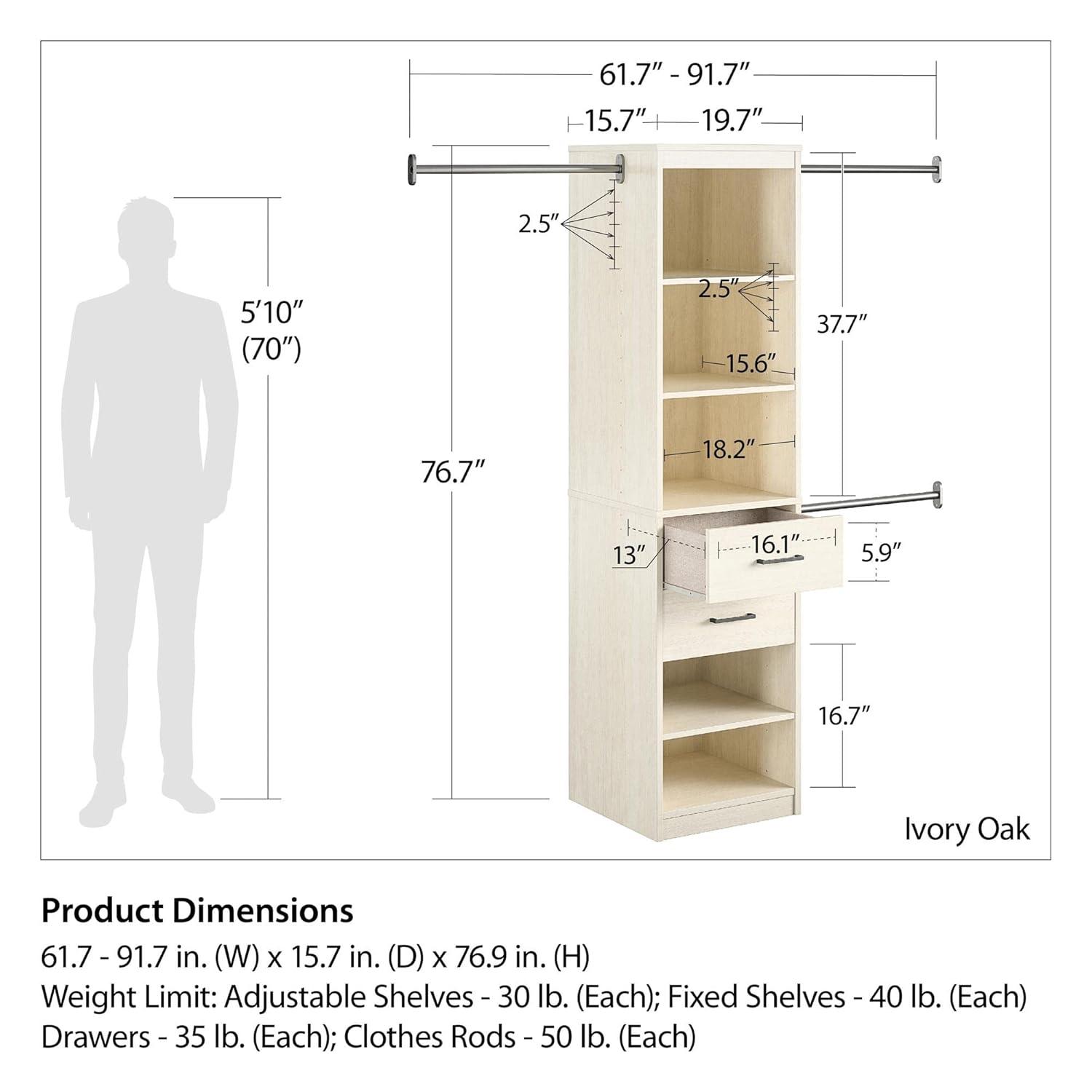 Novogratz Kelly 61.7'' - 91.7'' Closet System
