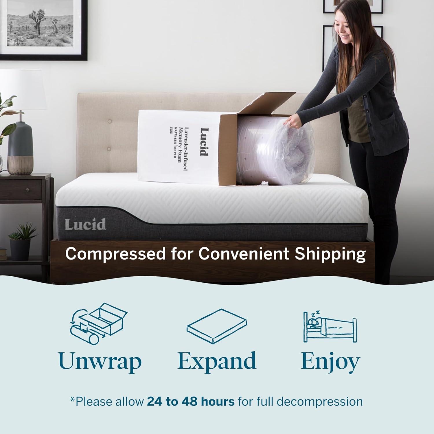 LUCID 3 Inch Lavender Infused Memory Foam Mattress Topper - Ventilated Design - Queen Size