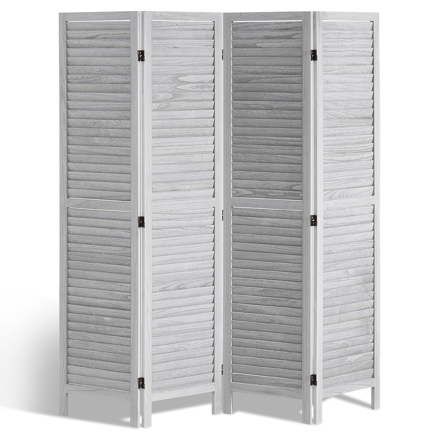 Wood Room Divider, 8 Panel Wood Folding Privacy Screen, 66.9 in. Tall Indoor Louvered Wooden Partition, Portable