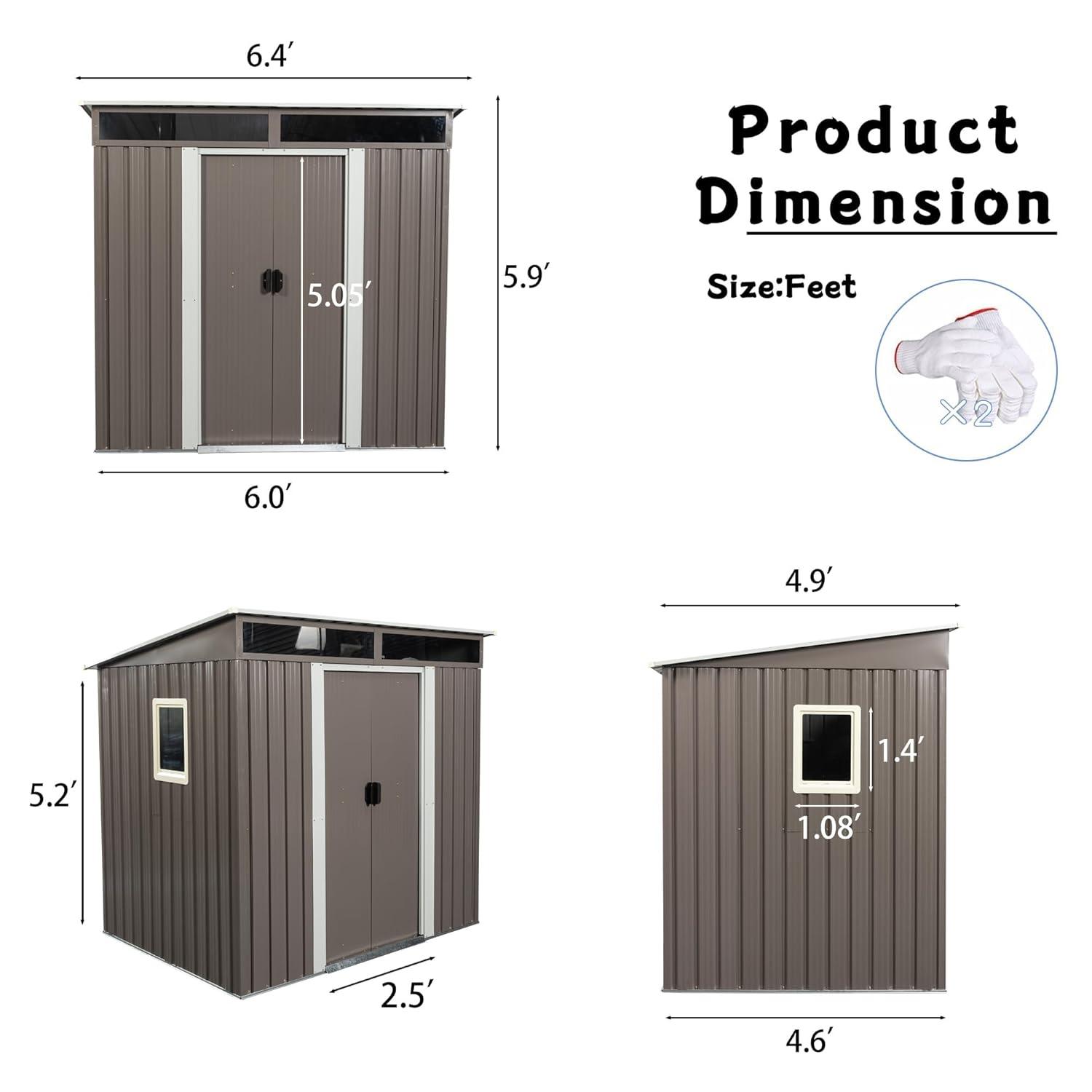 6X5 FT Outdoor Storage Shed, Waterproof Metal Garden Sheds with Lockable Door, Steel Tool Storage Buildings Shed & Outdoor Storage House for Garden, Backyard, Patio, Lawn, Trash Cans(Gray)
