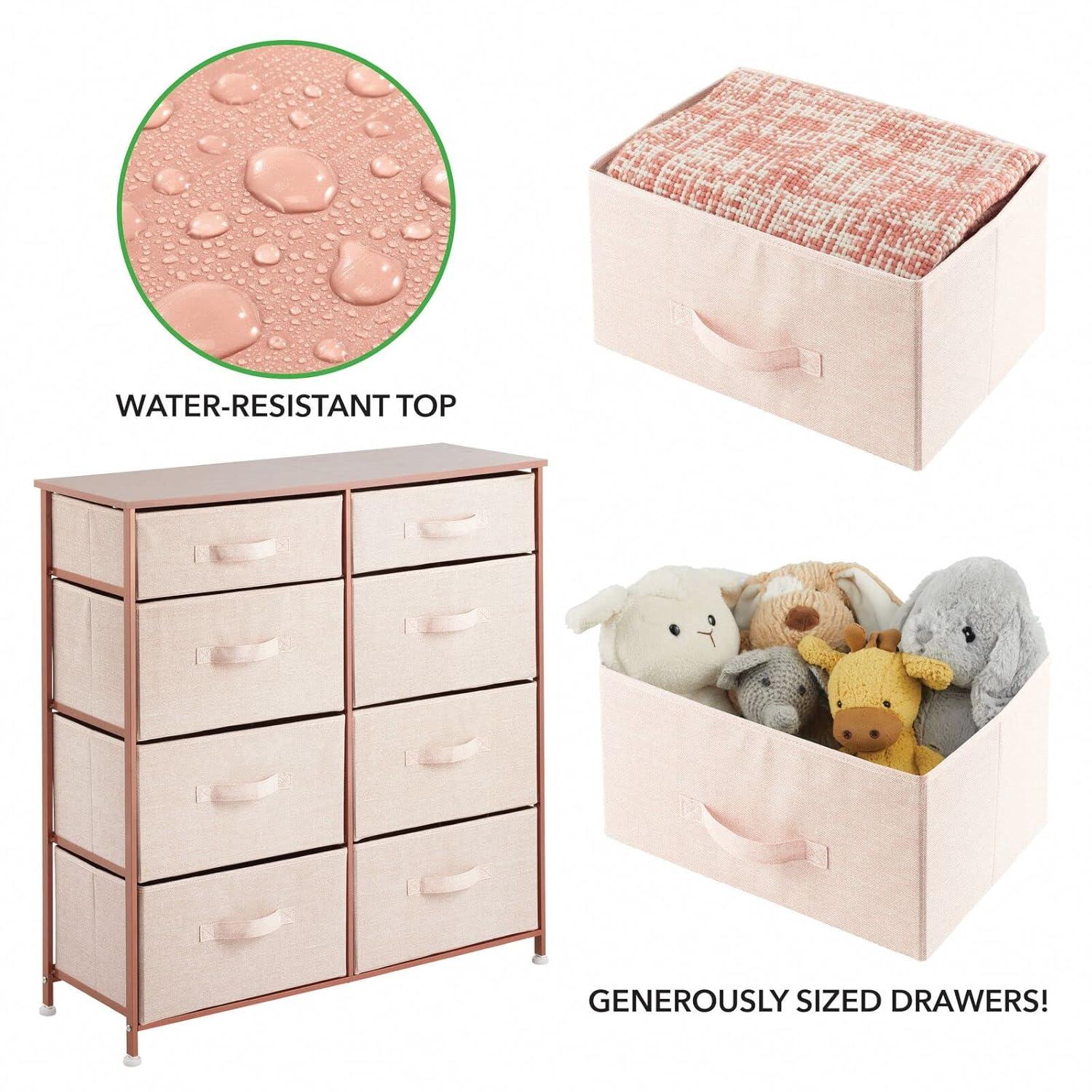 mDesign Tall Storage Dresser Furniture, 8 Slim Fabric Drawers, Lt Pink/Rose Gold