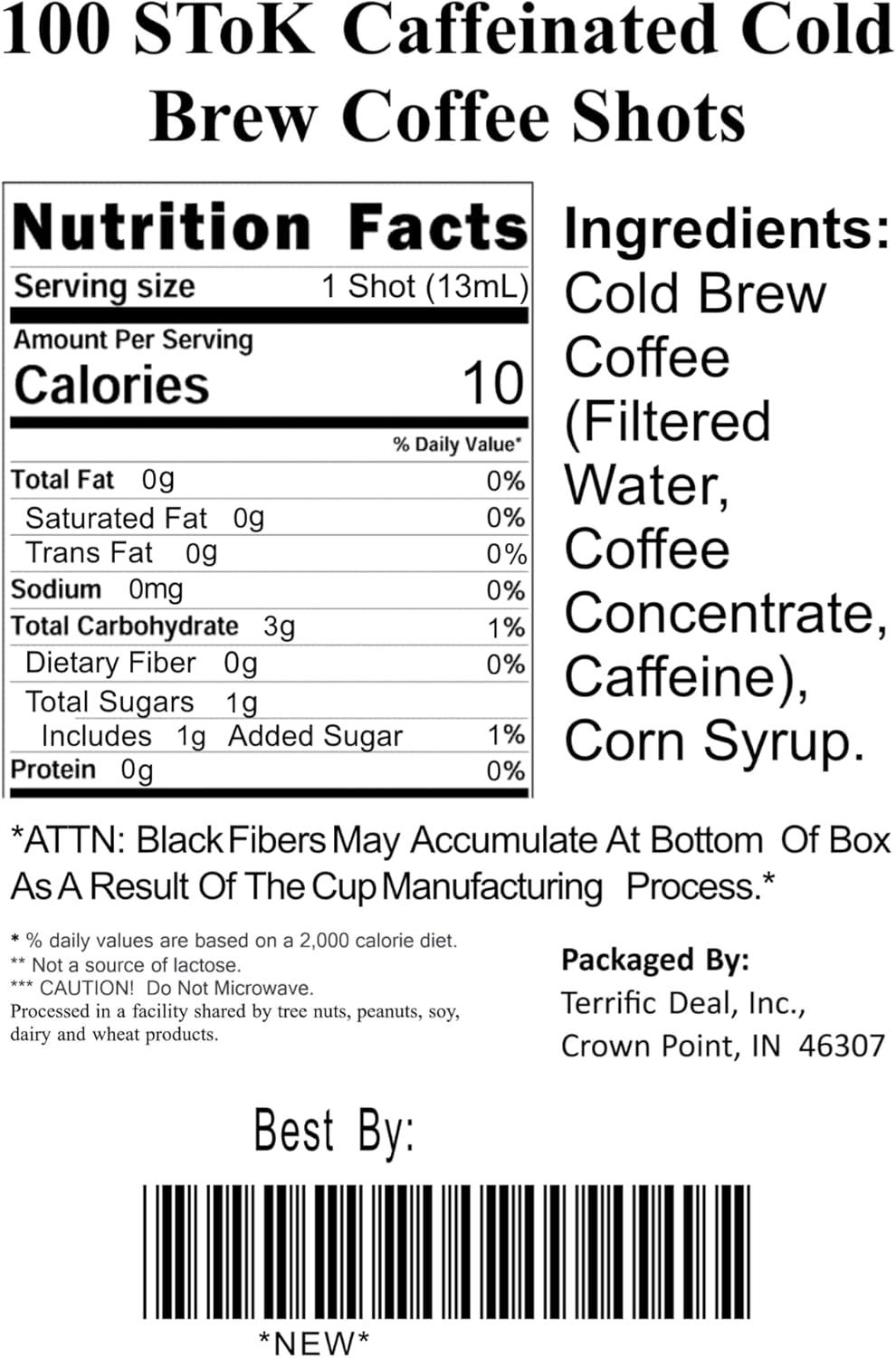 100 SToK Caffeinated Unsweetened Black Coffee Shots.