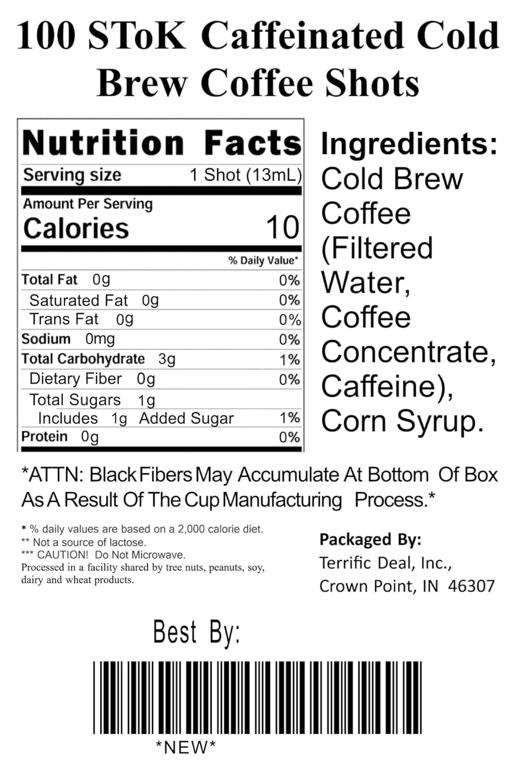 100 SToK Caffeinated Unsweetened Black Coffee Shots.