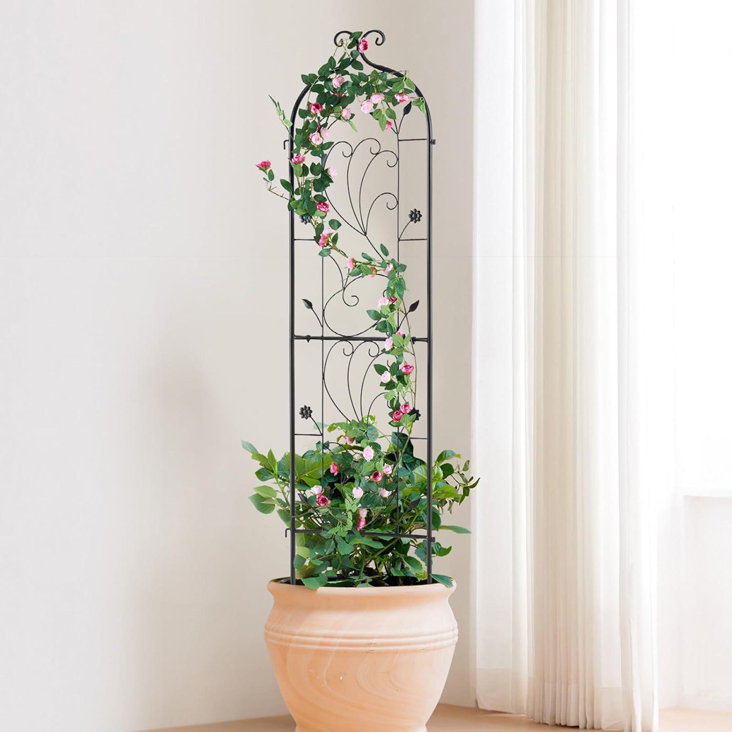 Garden Trellis for Climbing Plants, 60 x 15 in., 2 Packs Rustproof Metal Garden Flower Trellis, Climbing Rose Trellis