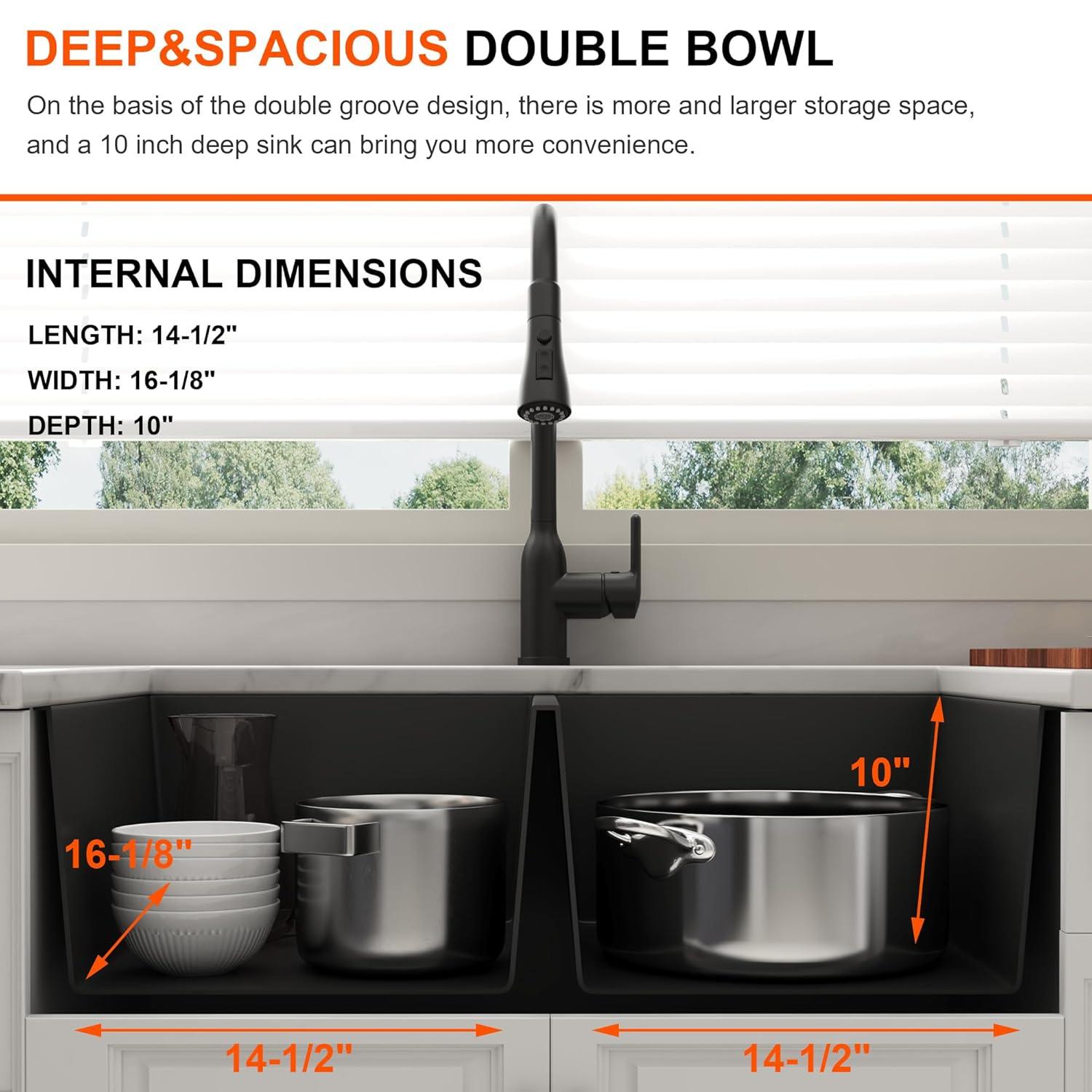Blenzia 32 Inch Gold Double Bowl Kitchen Sink Undermount 50/50 Stainless Steel 16 Gauge Sinks 32" X 18" X 10"