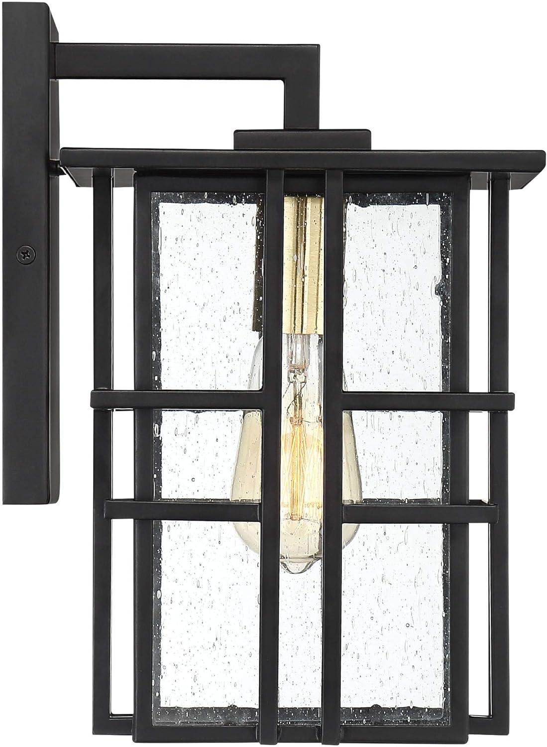 Possini Euro Design Arley Modern Outdoor Wall Light Fixture Black Geometric Frame 12" Seedy Glass for Post Exterior Barn Deck House Porch Yard Patio